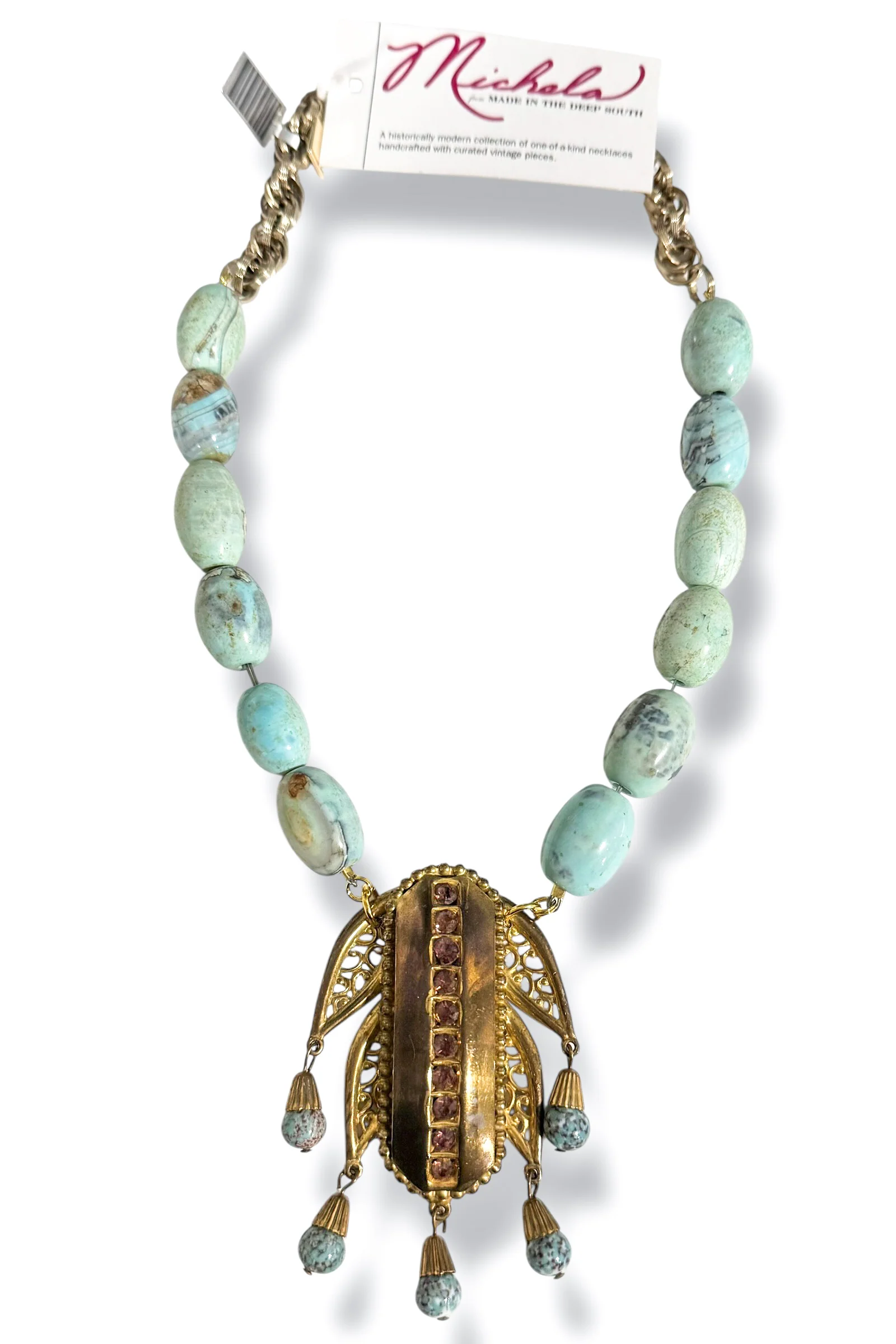 Made in the Deep South 1930s Fur Clip Agate Bead Necklace