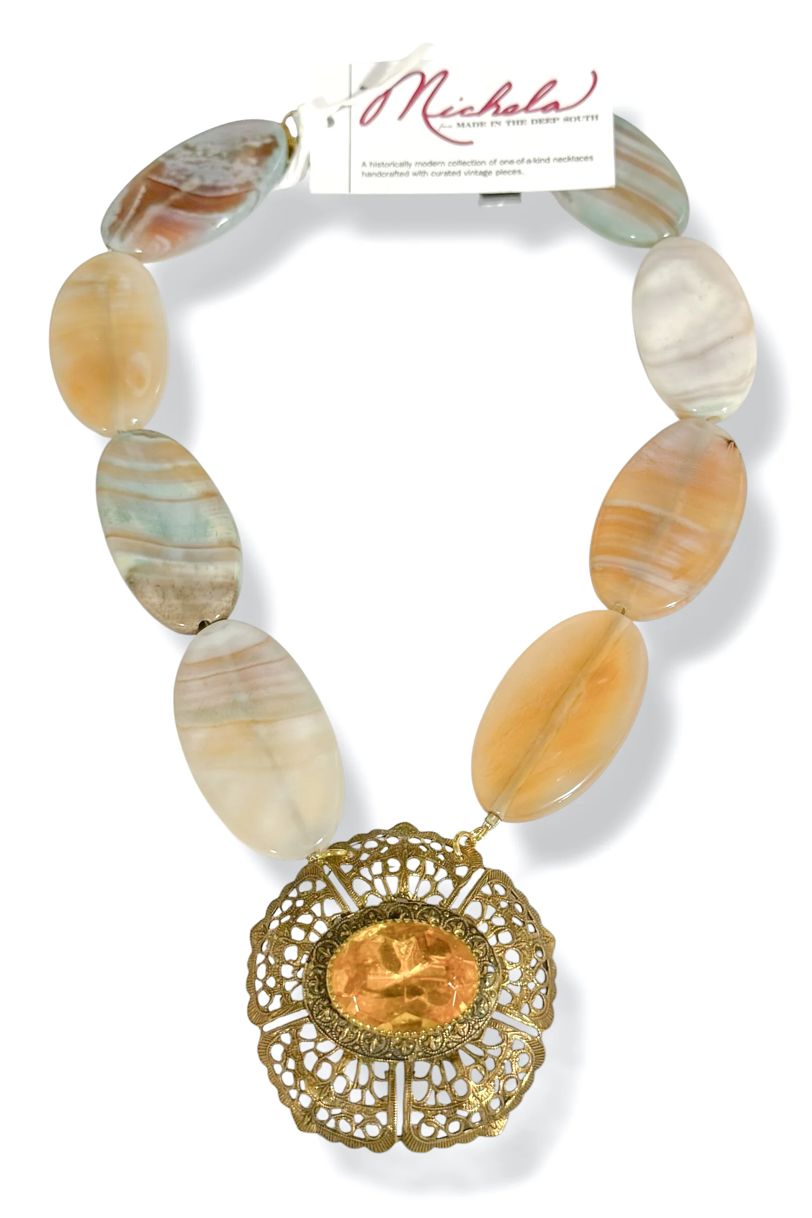 Made In The Deep South 1940s Brooch 1960s Agate Necklace