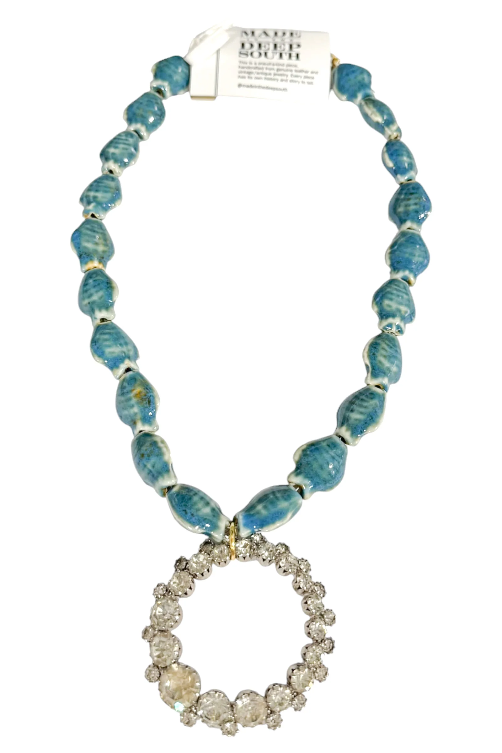 Made In The Deep South 1940s Brooch 1970s Porcelain Bead Necklace