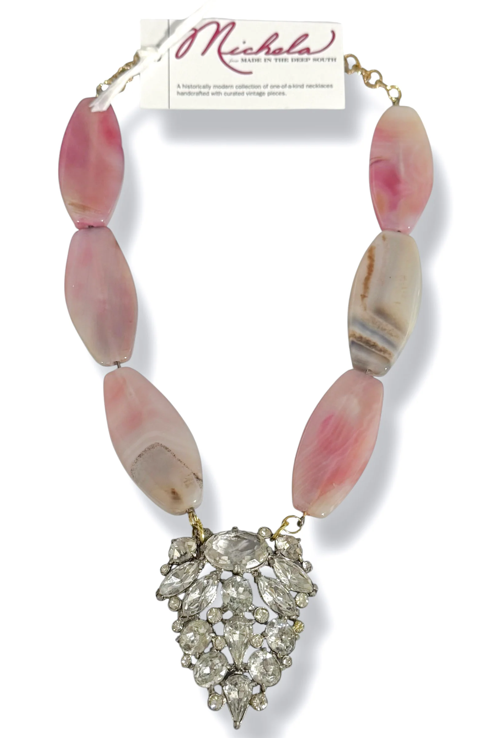 Made In The Deep South 1940s D & E Juliana Fur Clip Agate Bead Necklace