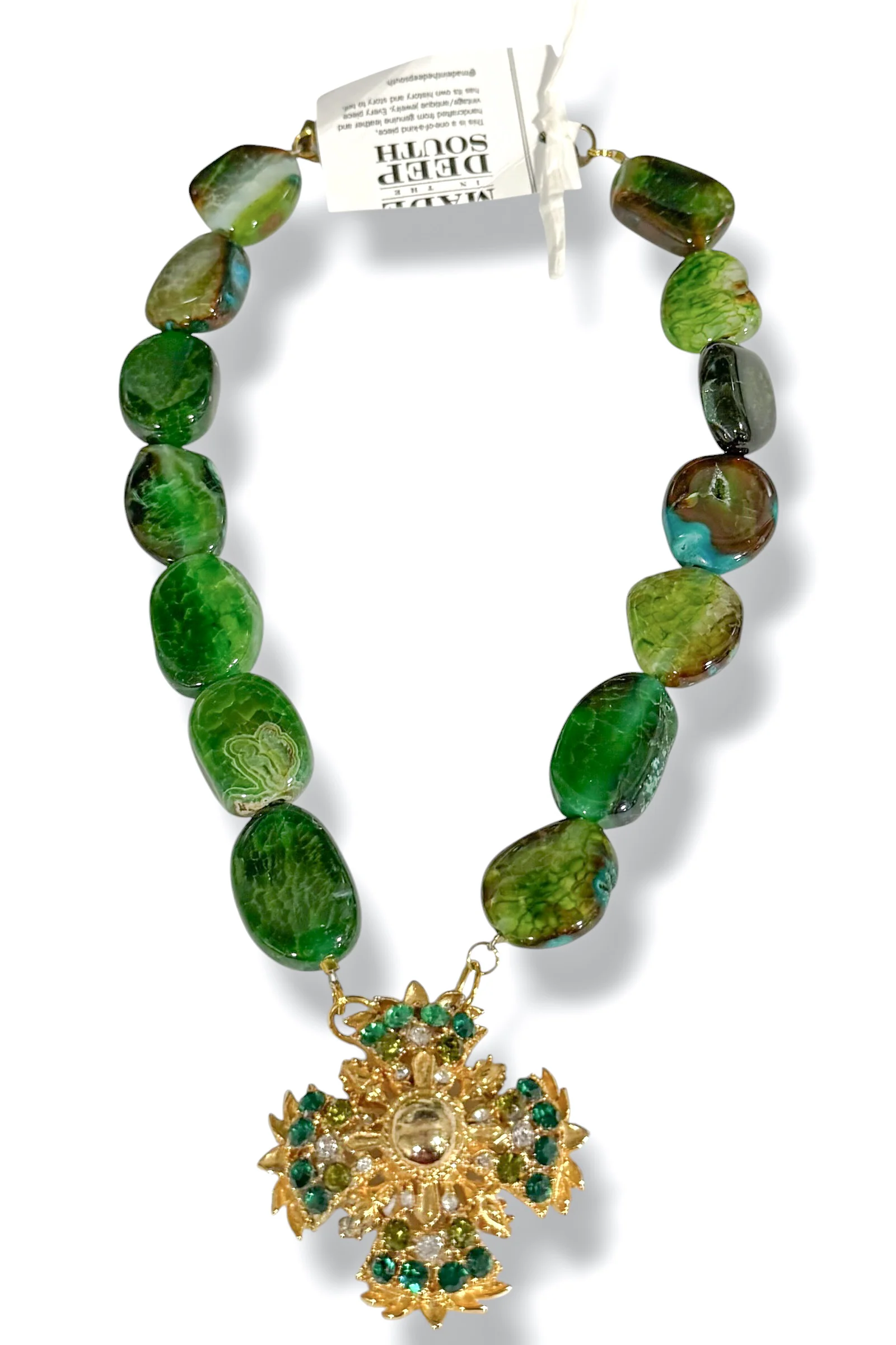 Made In The Deep South 1950s Brooch 1960s Agate Bead Necklace
