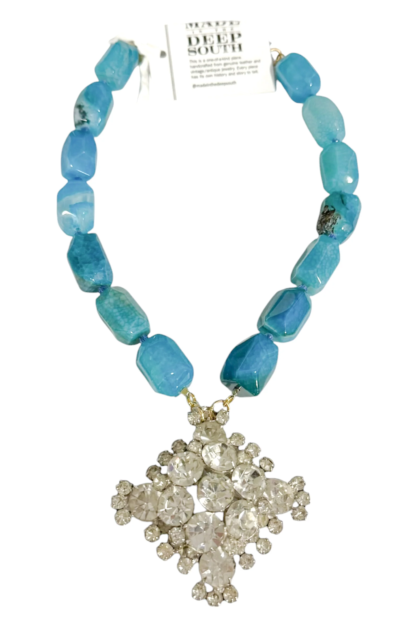 Made In The Deep South 1950s Brooch 1960s Blue Agate Necklace