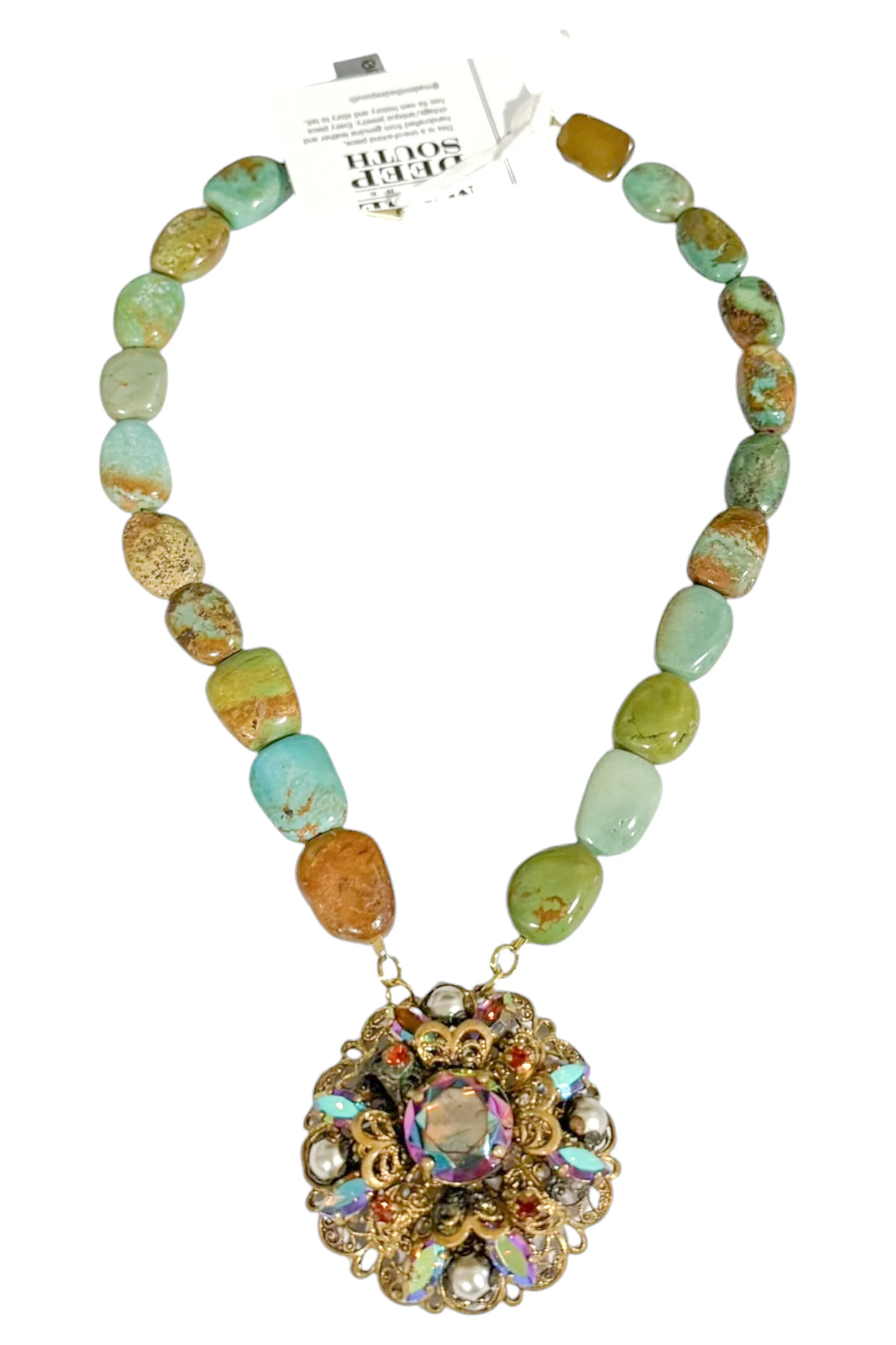 Made In The Deep South 1950s Brooch 1960s Turquoise Bead Necklace