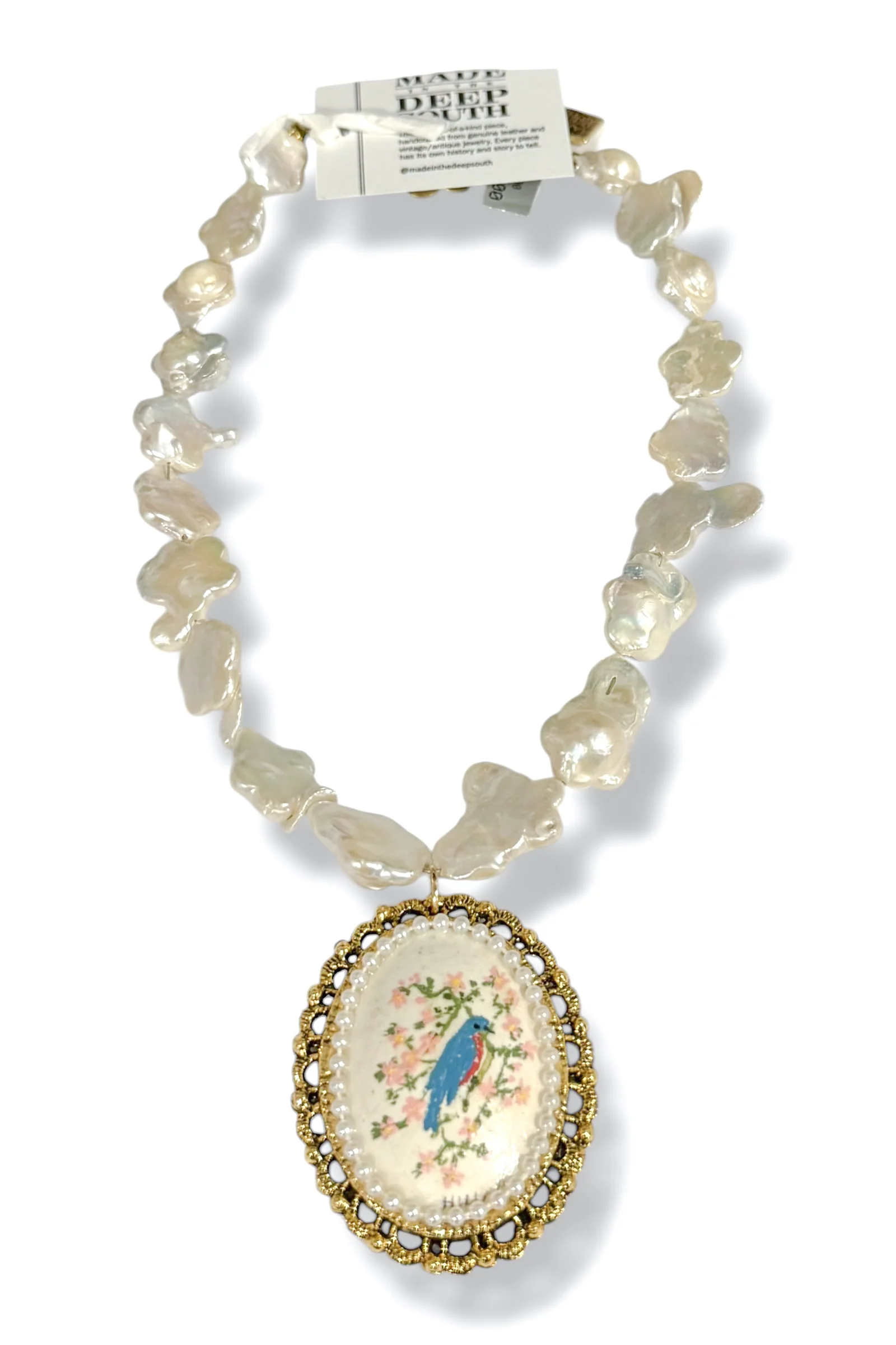 Made In The Deep South 1950s Brooch Baroque Pearl Necklace