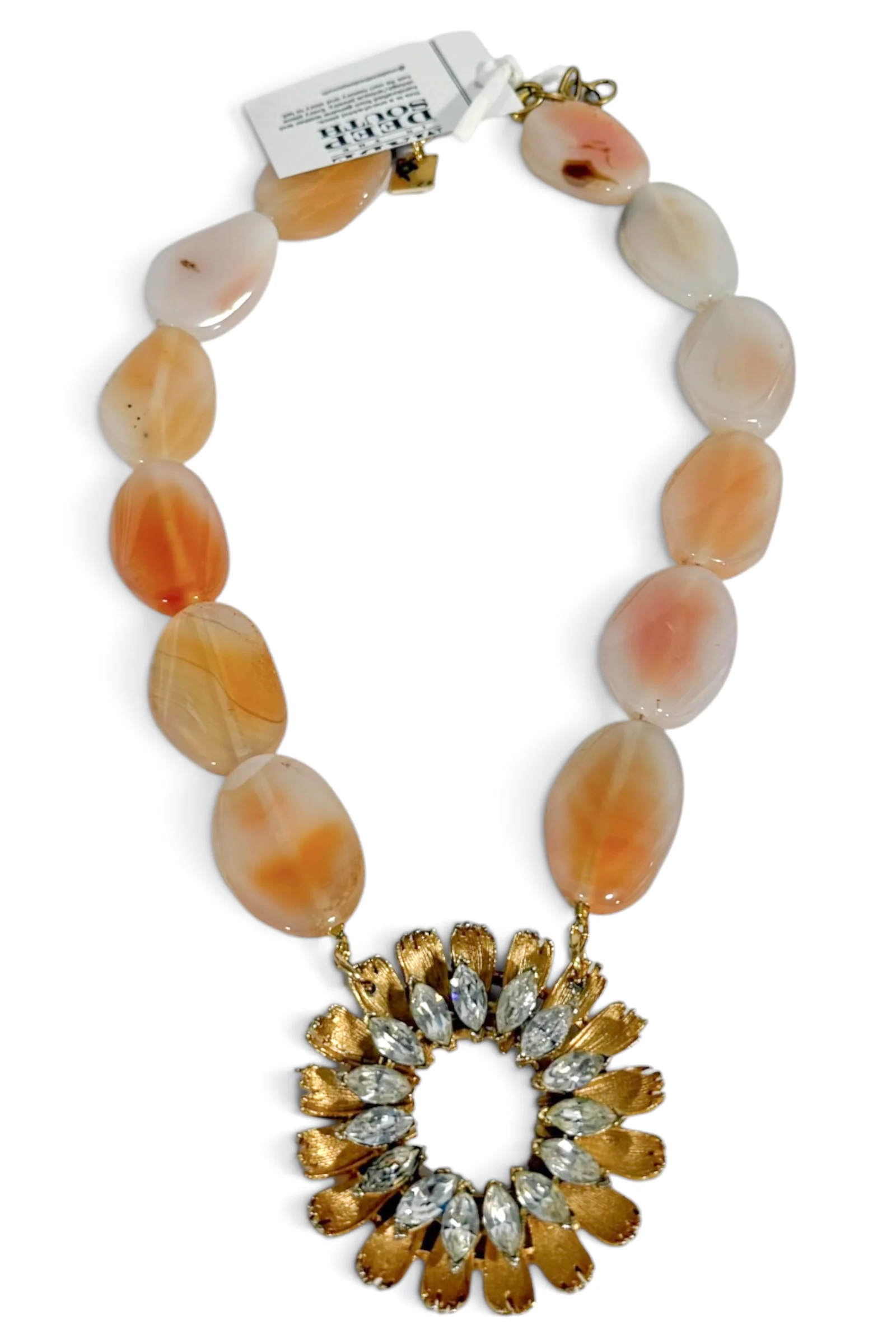 Made In The Deep South 1950s BSK Brooch 1960s Jade Bead Necklace