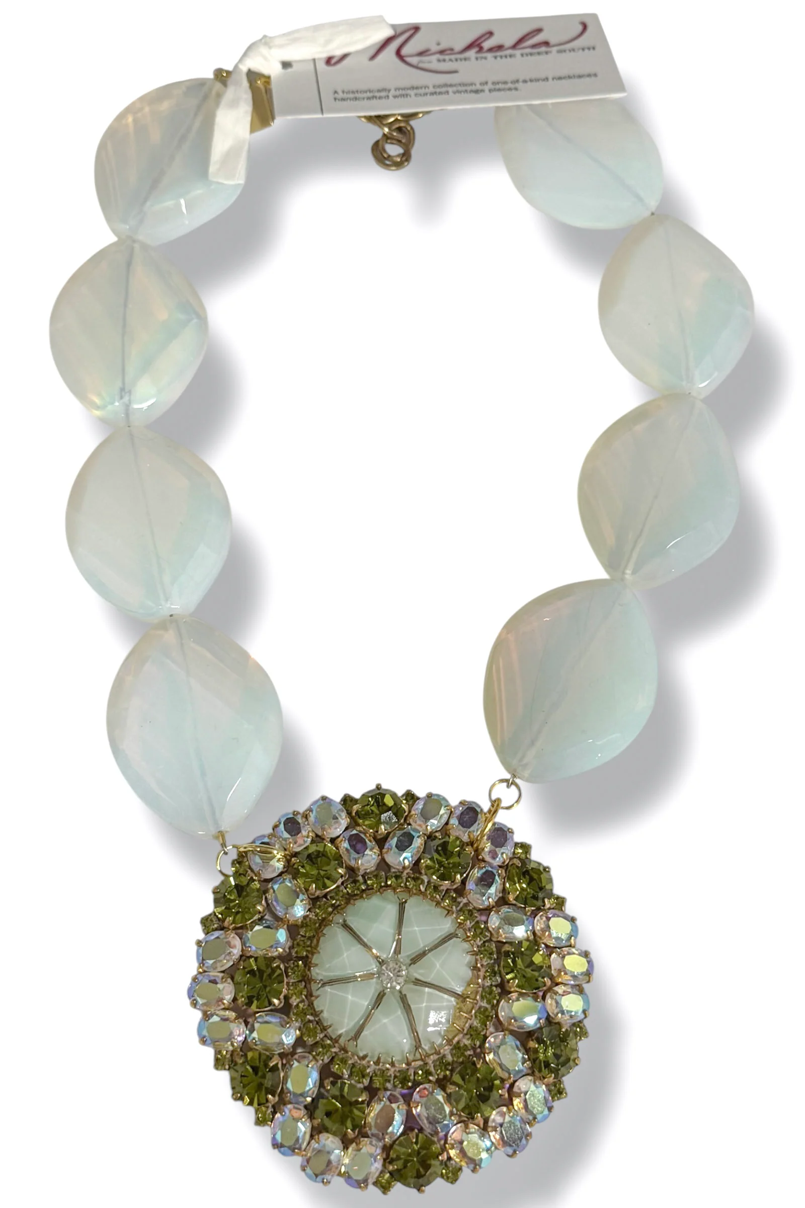 Made In The Deep South 1950s Czech Glass Brooch 1970s Opalite Necklace