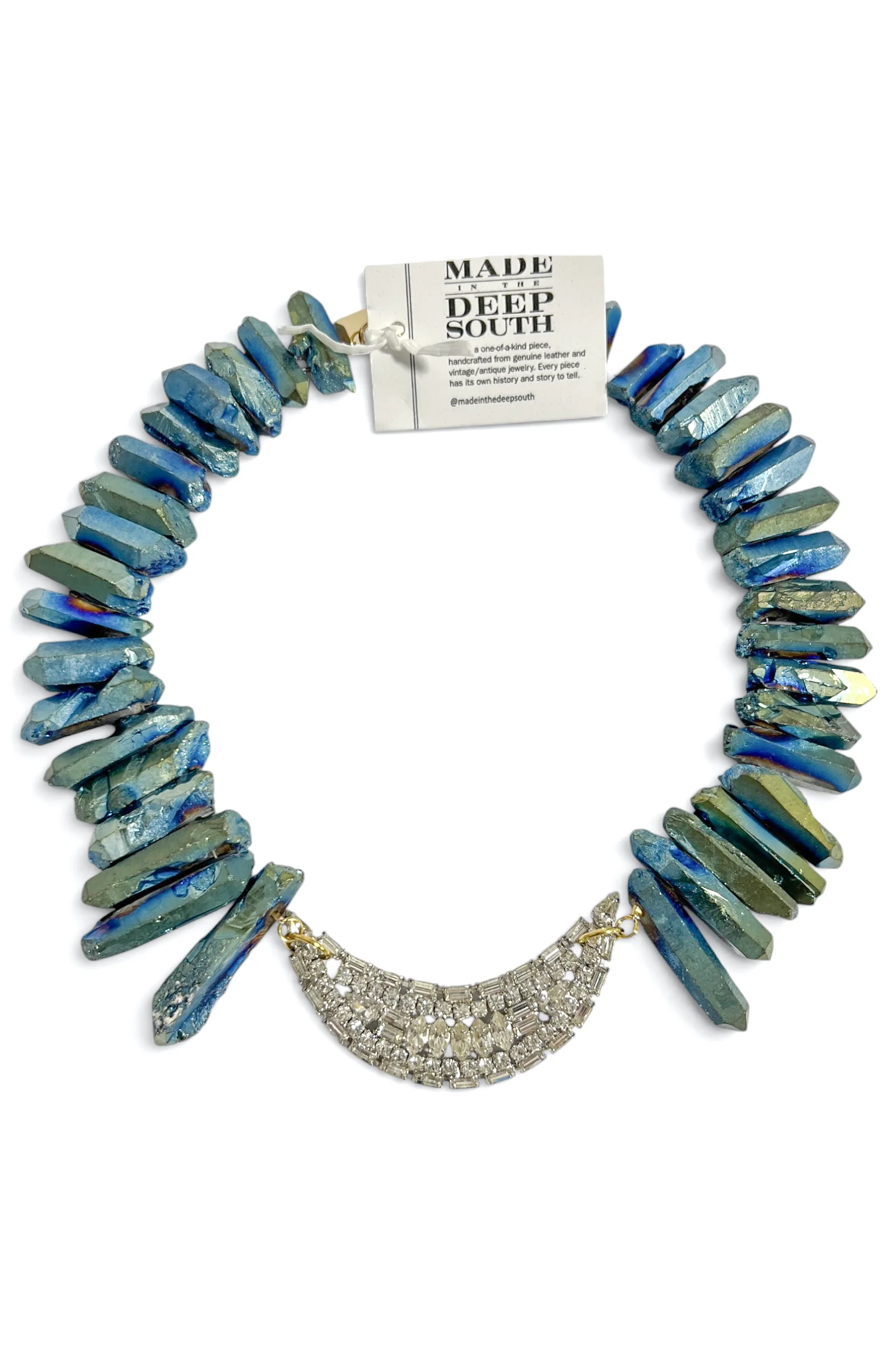Made In The Deep South 1950s Moon Brooch 1970s Quartz Bead Necklace