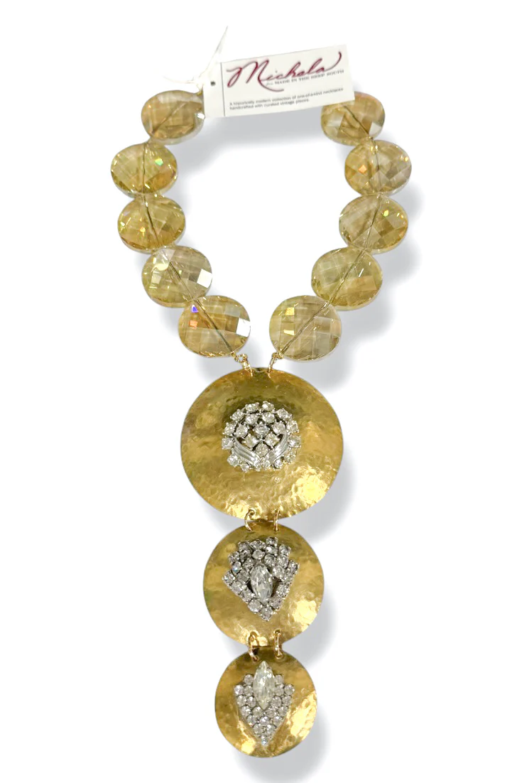 Made In The Deep South 1950s Rhinestone Earrings 1960 Brass 1970s Bead Necklace