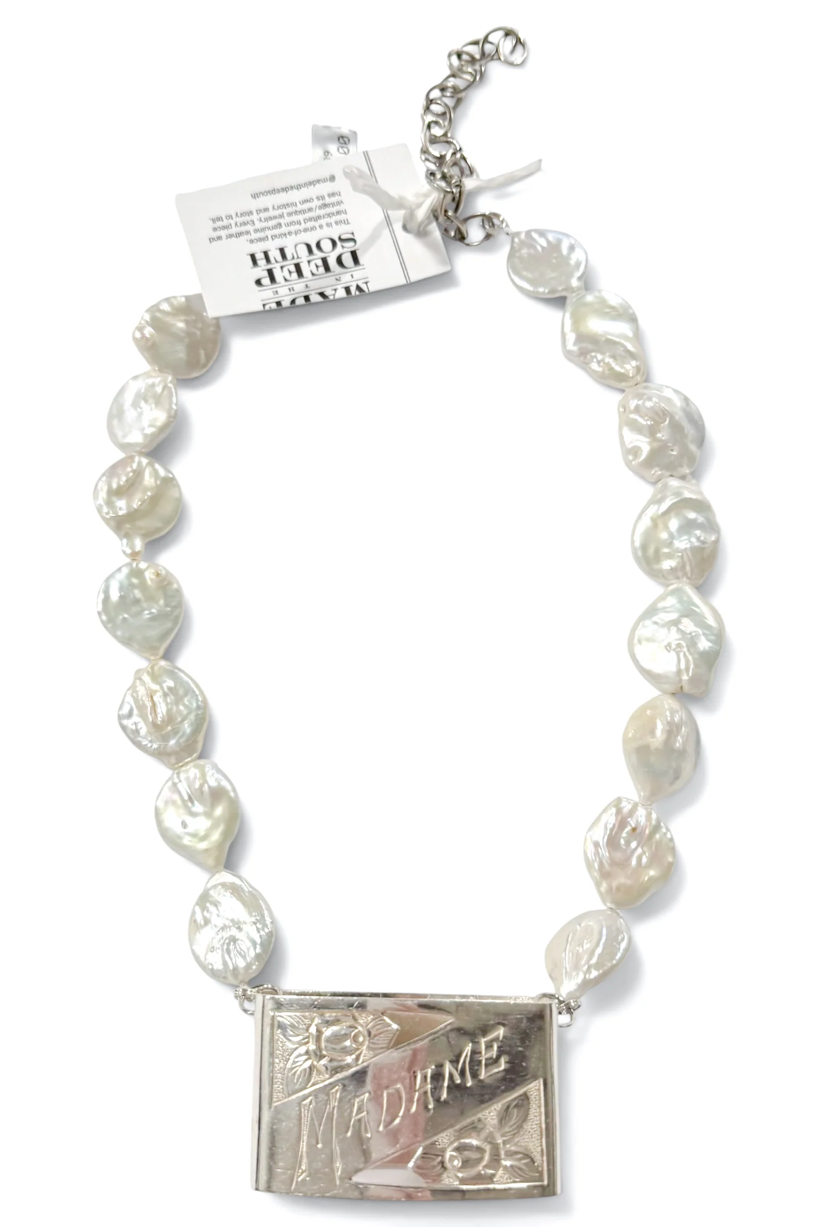 Made In The Deep South 1950s Silver Napkin Ring Baroque Pearl Necklace