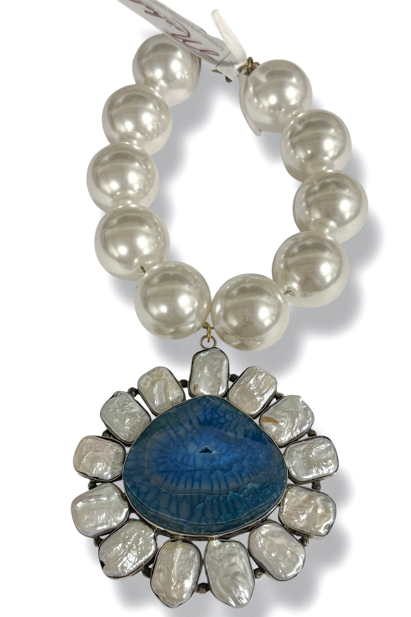 Made In The Deep South 1960s Agate & Pearl Pendant 1970s Pearl Necklace