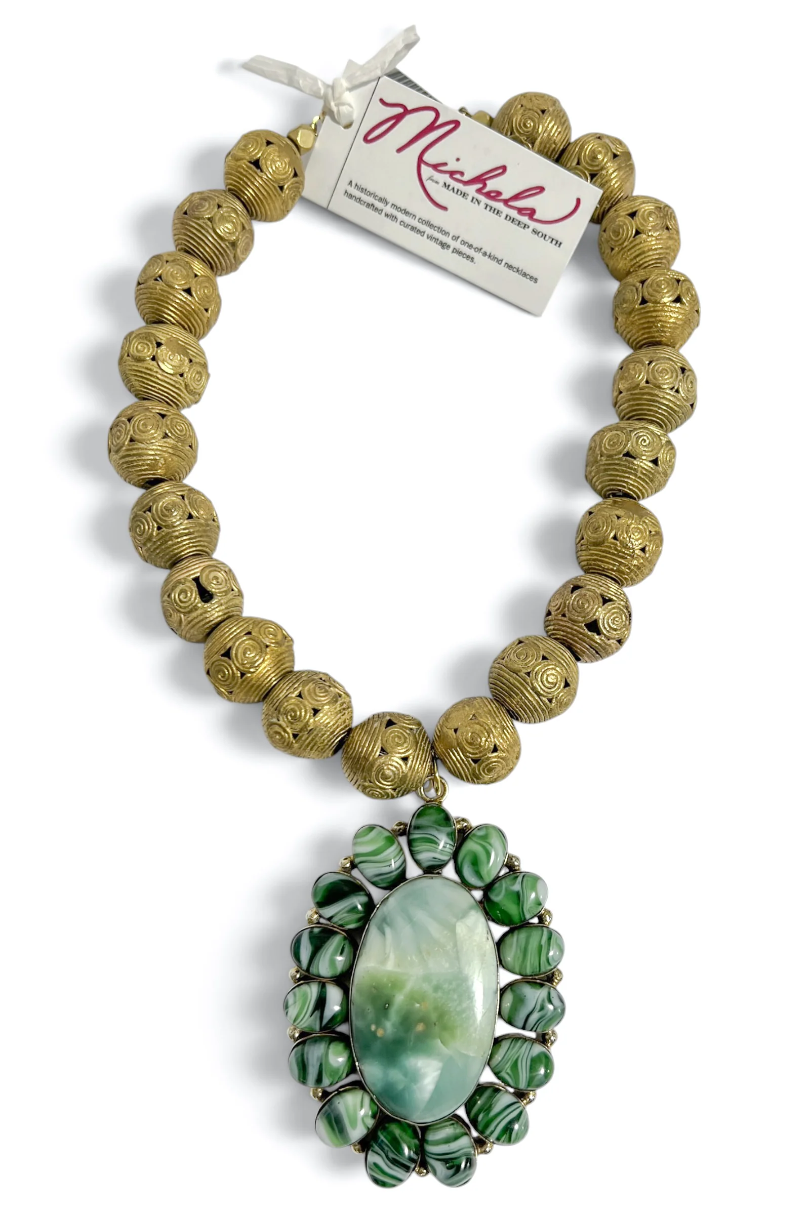 Made In The Deep South 1960s Agate Pendant 1960s Brass Bead Necklace