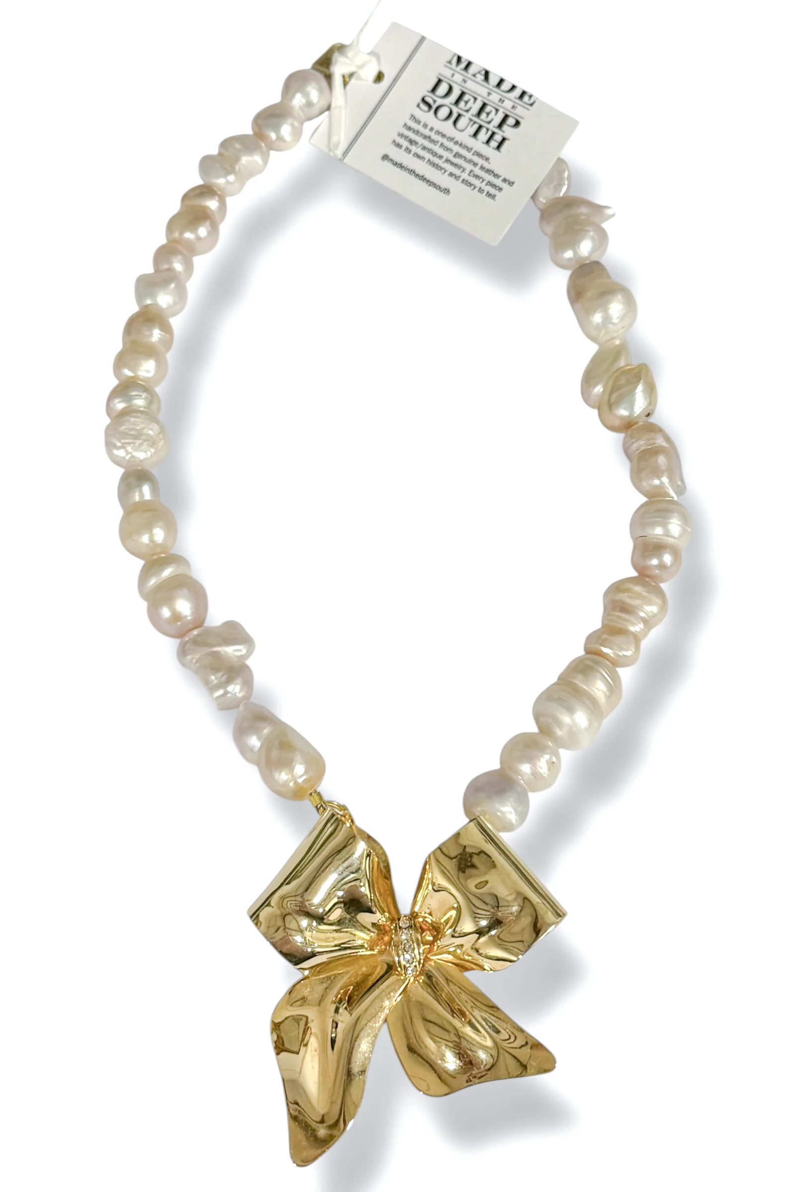 Made In The Deep South 1960s Bow Brooch Baroque Pearl Necklace