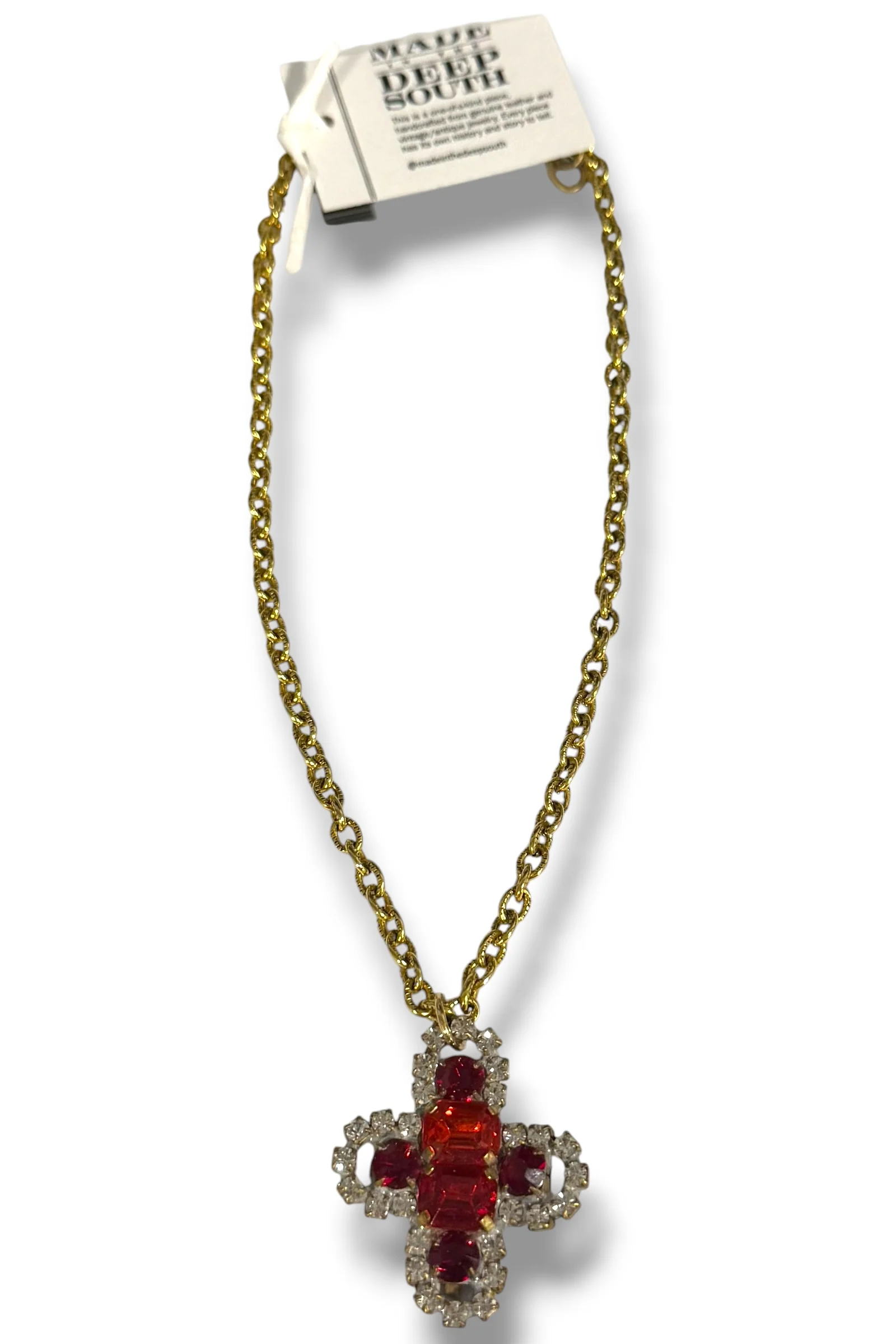 Made In The Deep South 1960s Button Czech Republic 1970s Chain Necklace