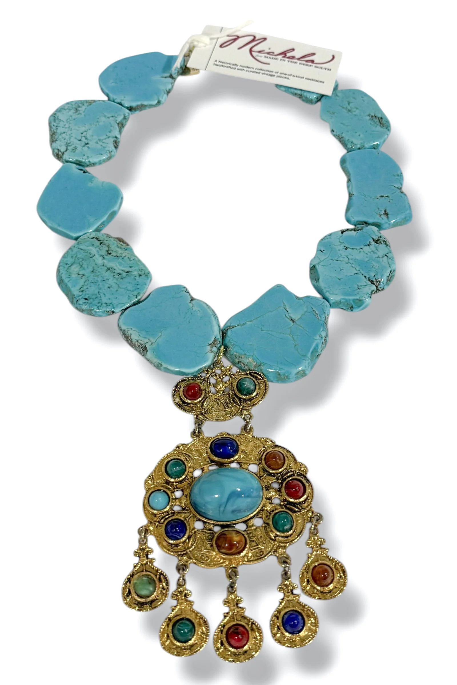 Made In The Deep South 1960s Cabachon Pendant 1970s Turquoise Necklace