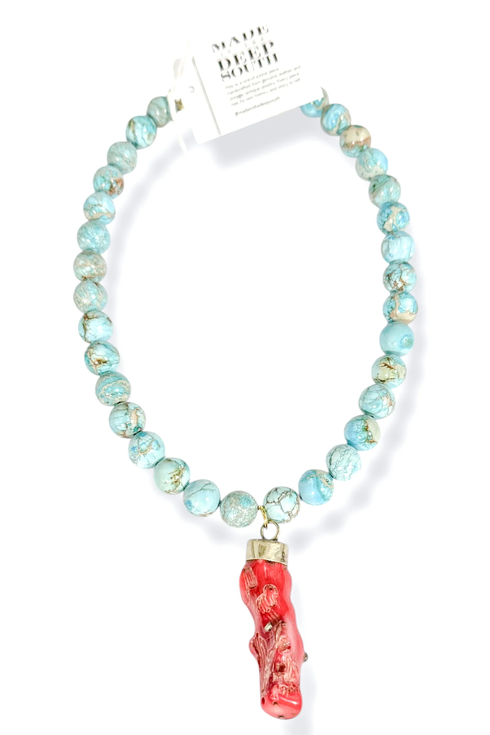 Made In The Deep South 1960s Coral Pendant 1960s Jasper Bead Necklace