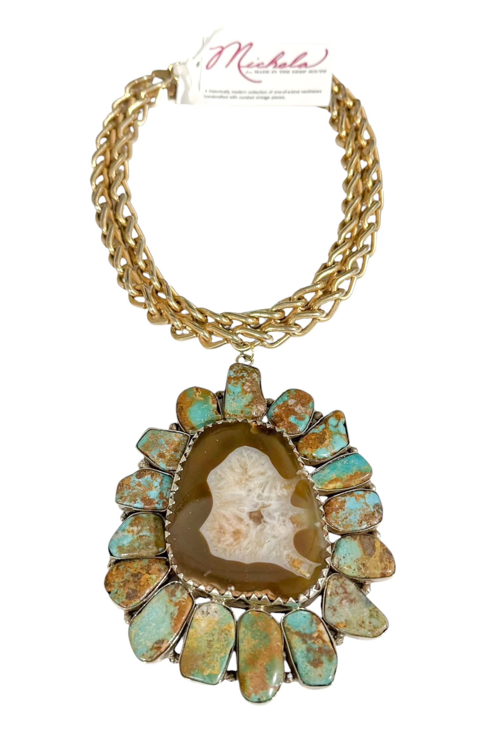 Made In The Deep South 1960s Turquoise Pendant 1970s Chain Necklace