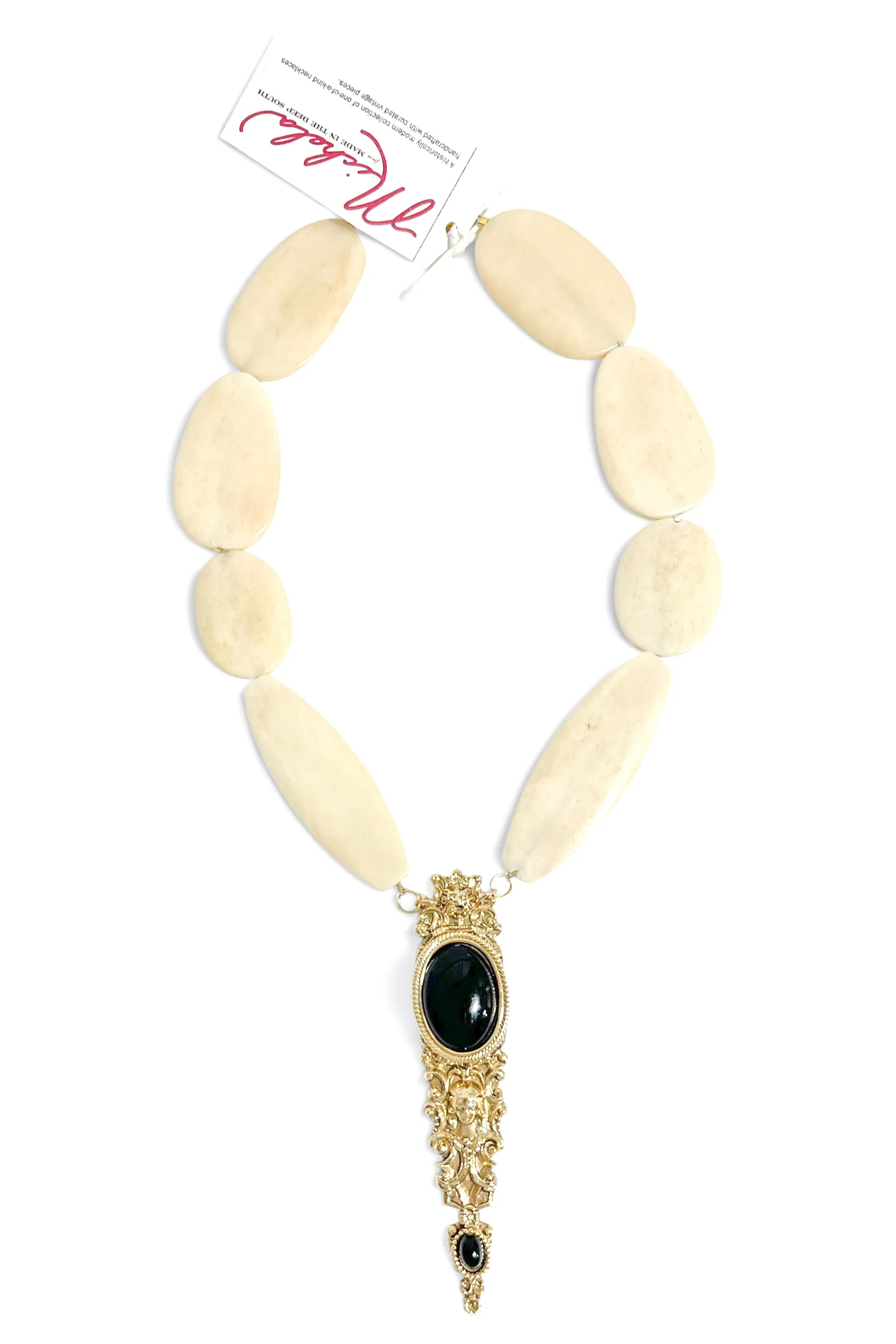 Made In The Deep South 1970s Brooch 1960s Bone Necklace