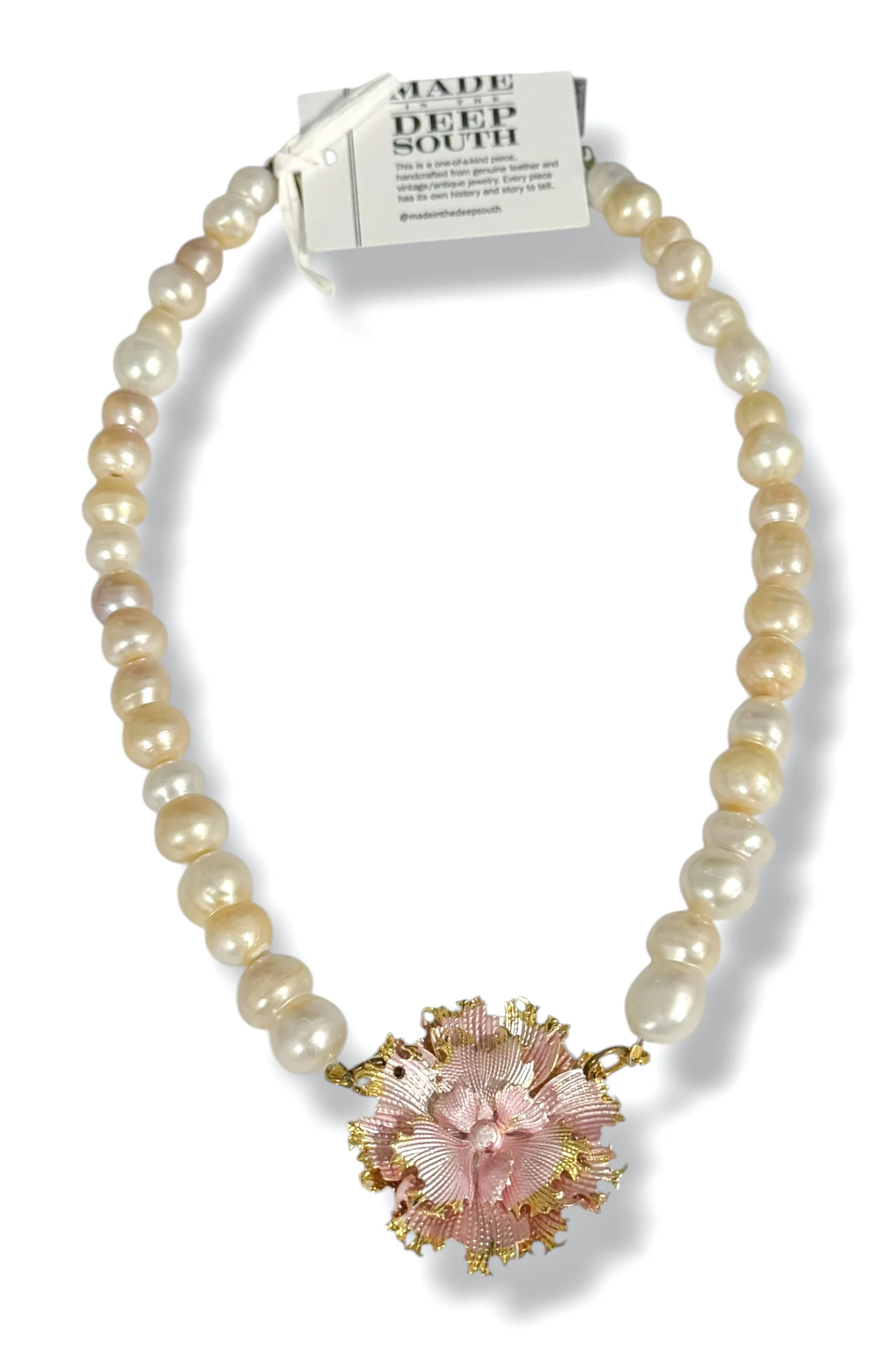 Made In The Deep South 1970s Brooch Baroque Pearl Necklace