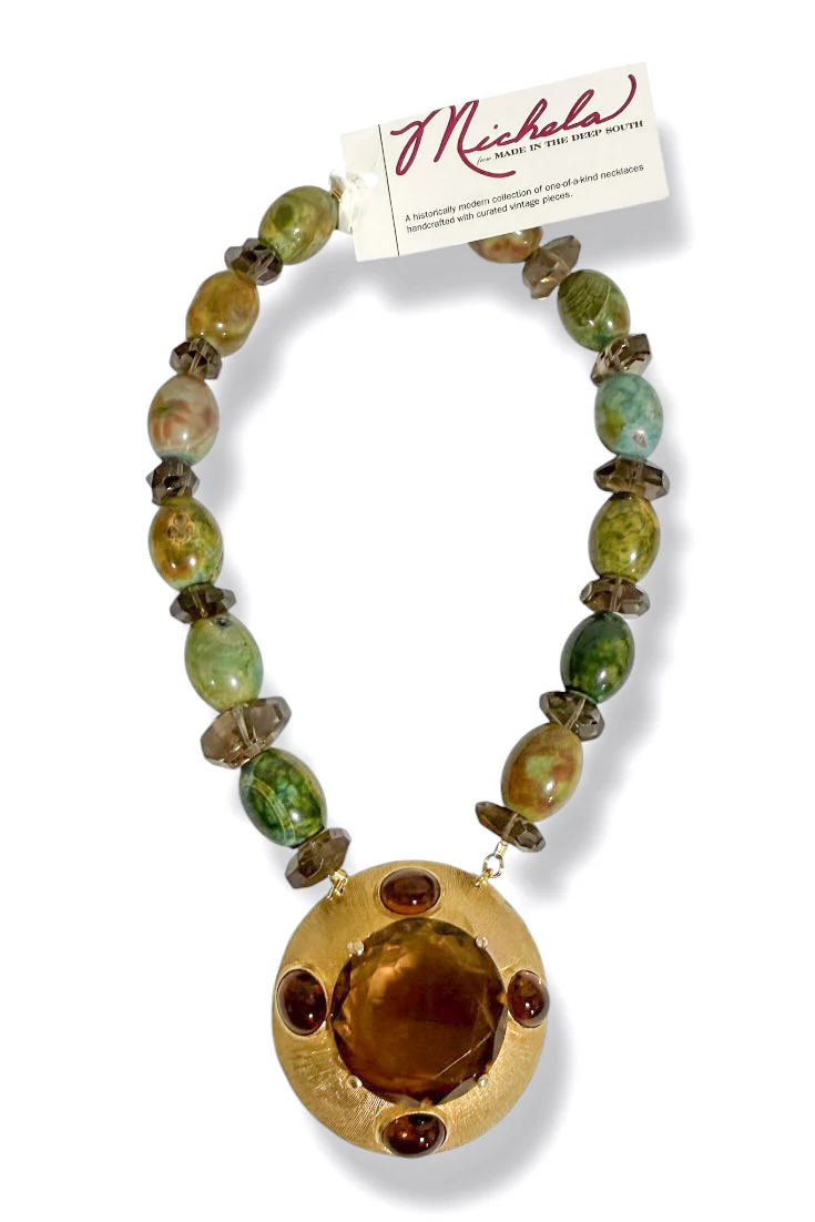 Made in the Deep South 1970s Cabochon Brooch 1960s Turquoise Bead Necklace