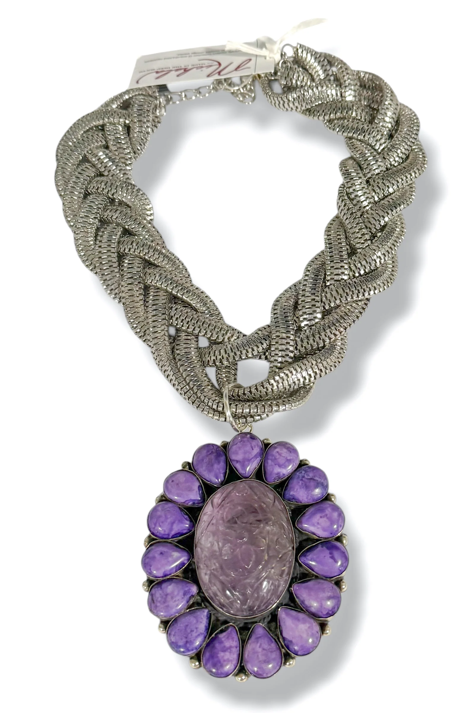 Made In The Deep South 1970s Carved Amethyst & Agate 1980s Necklace