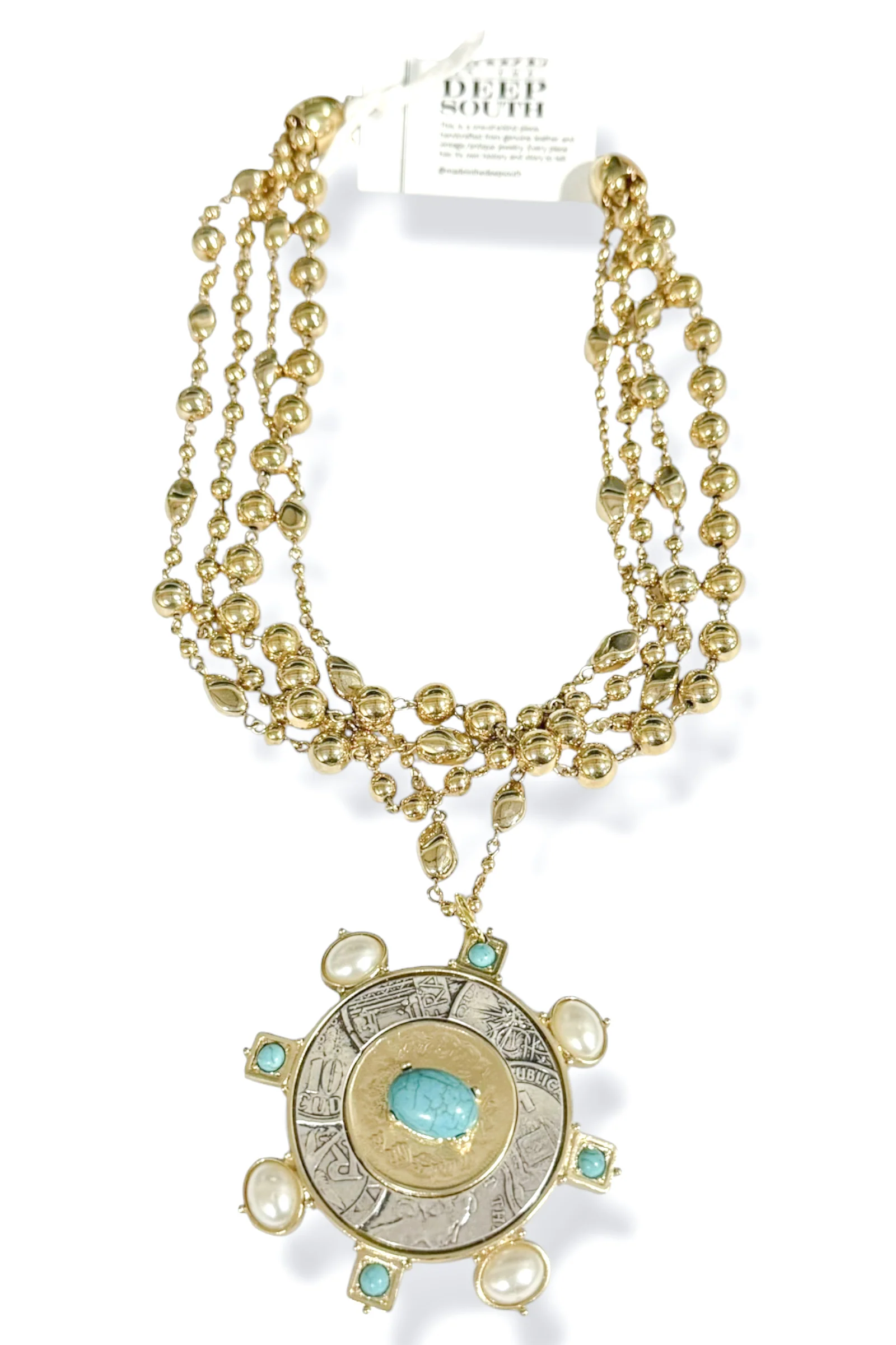 Made In The Deep South 1980s Southwest Brooch 1960s Gold Beads Necklace