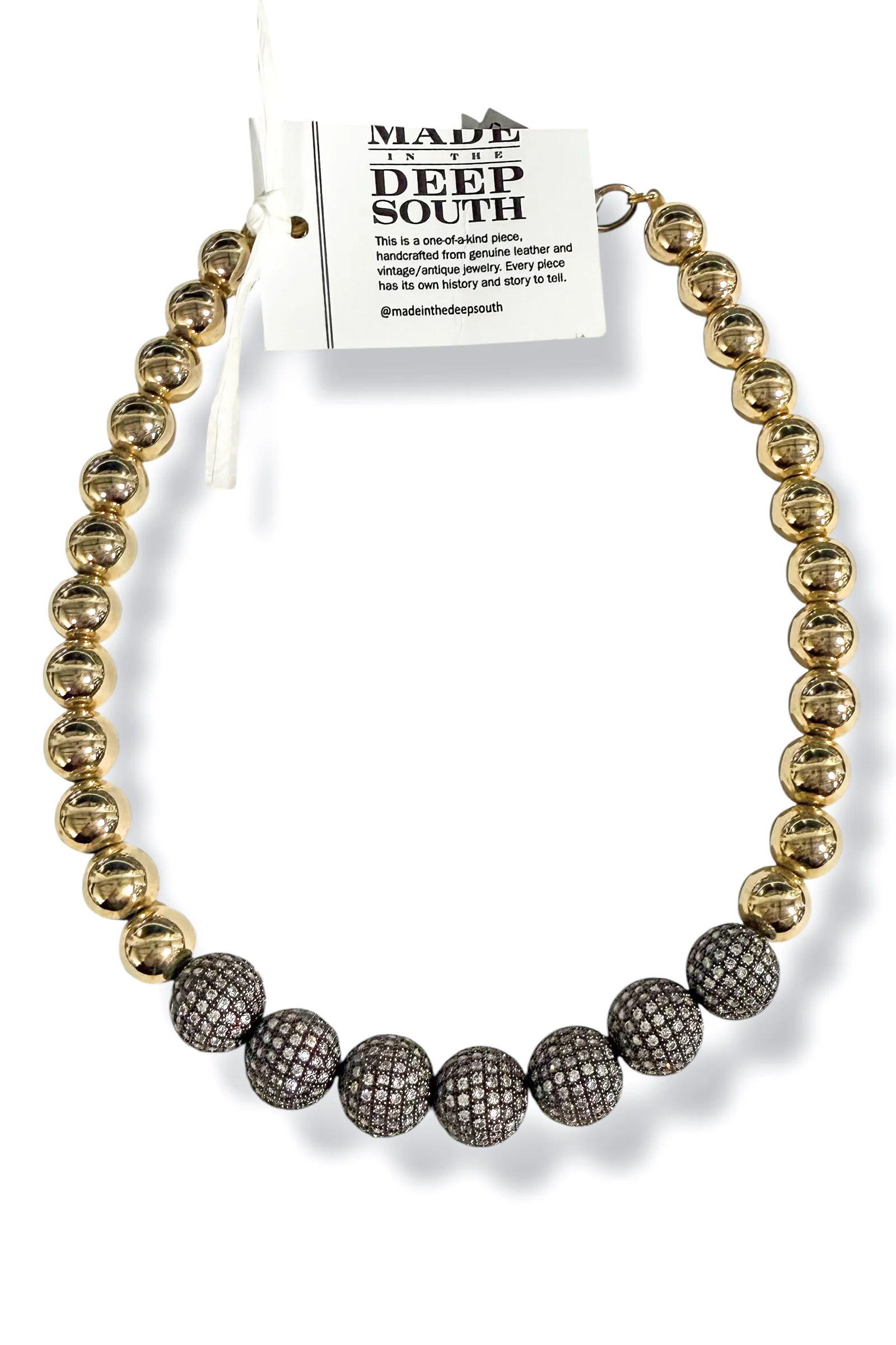 Made in the Deep South Pave Beads 1960s Gold Bead Necklace