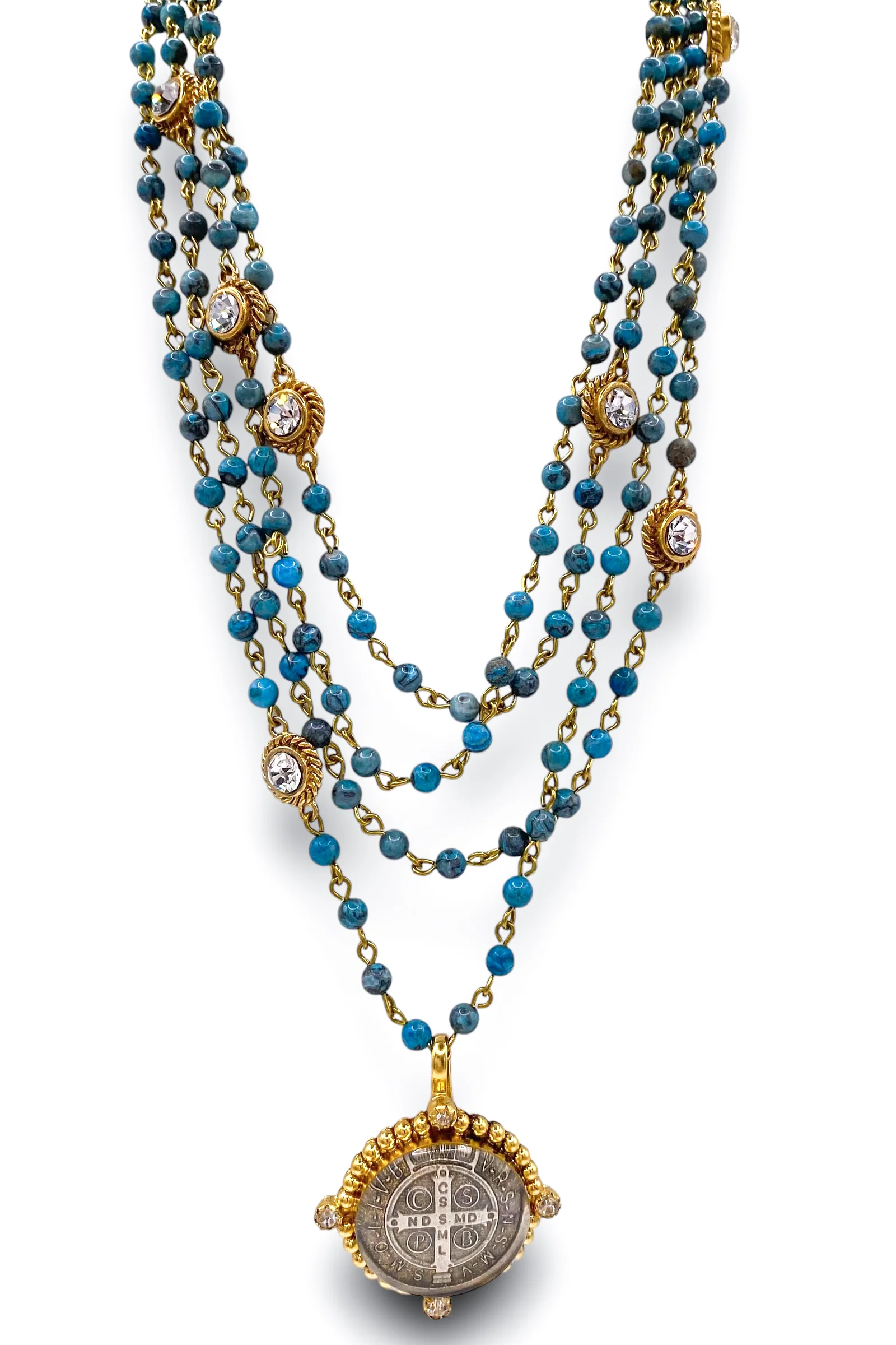 Magdalena 4mm Turquoise Gold Necklace - Bespoke San Benito Medallion Pendant | Virgins Saints & Angels - FINAL SALE