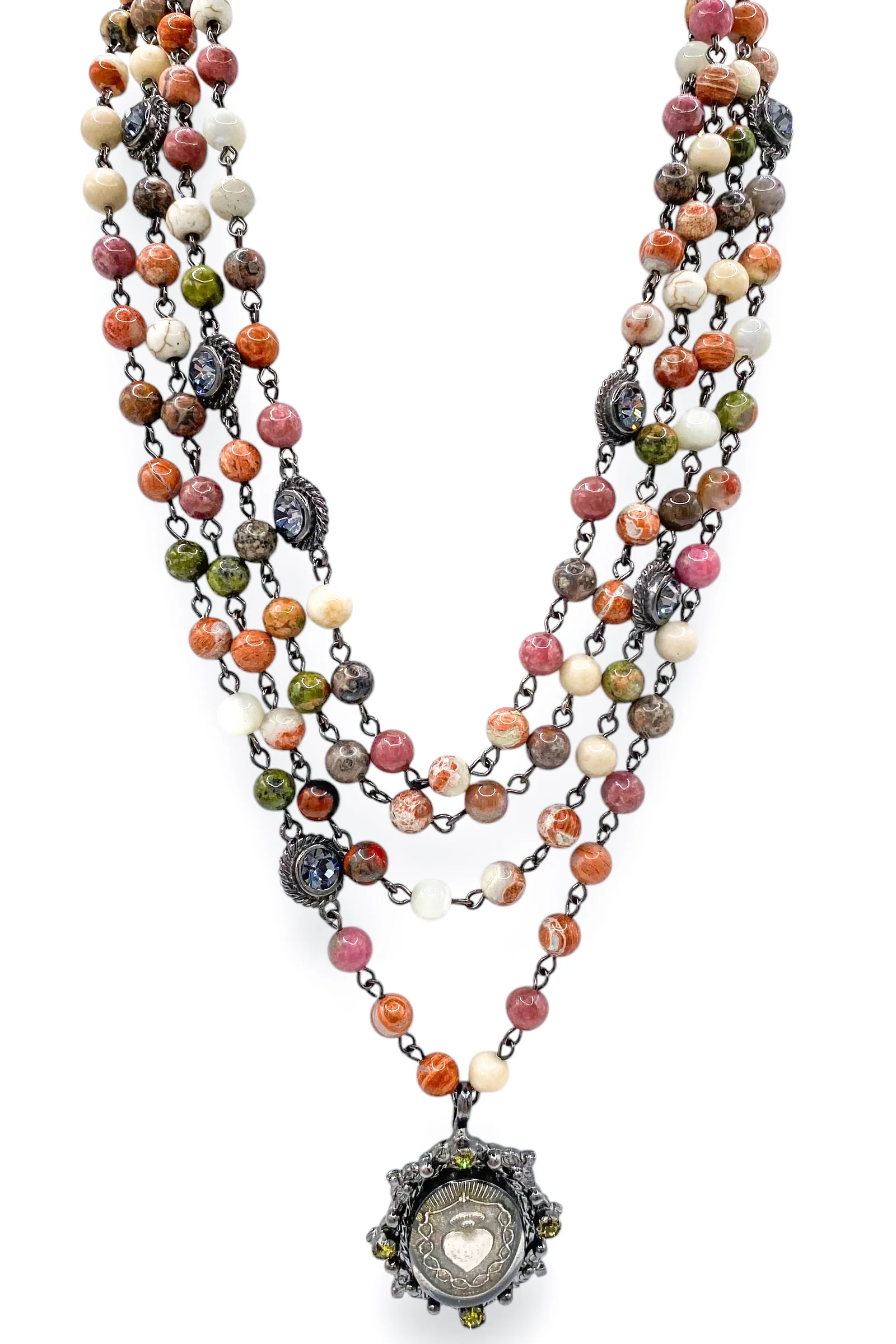 Magdalena 6mm Mixed Brown Necklace - Oval Cloister Sacred Heart | Virgins Saints & Angels - DOORBUSTER
