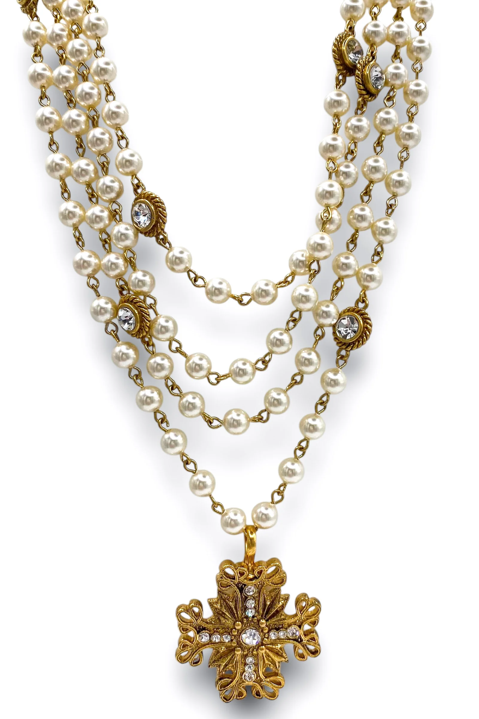 Magdalena 6mm Pearl Necklace - Electra Cross Medallion | Virgins Saints & Angels