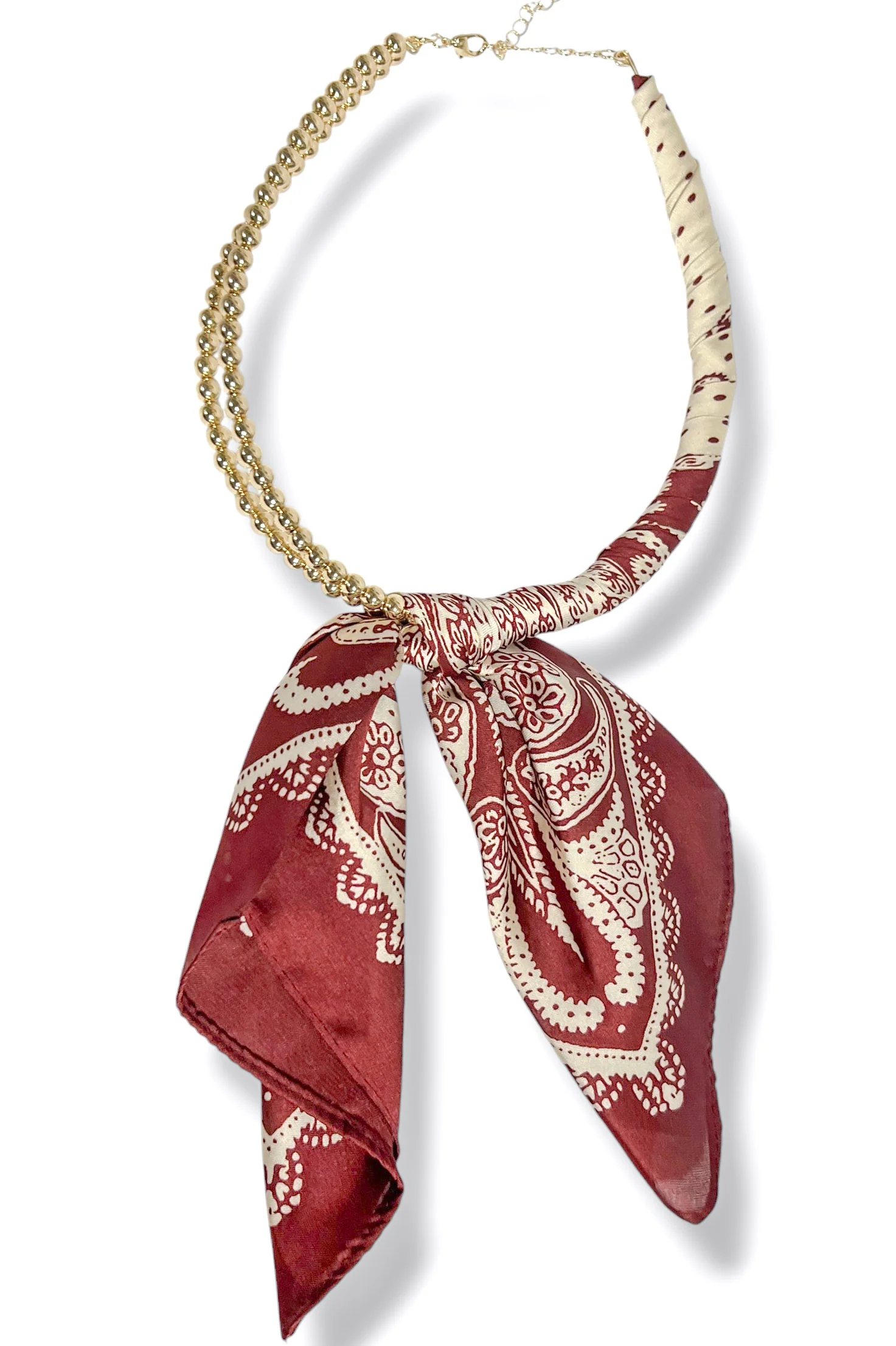 Maisey Burgundy and Gold Scarf Wrapped Collar Necklace