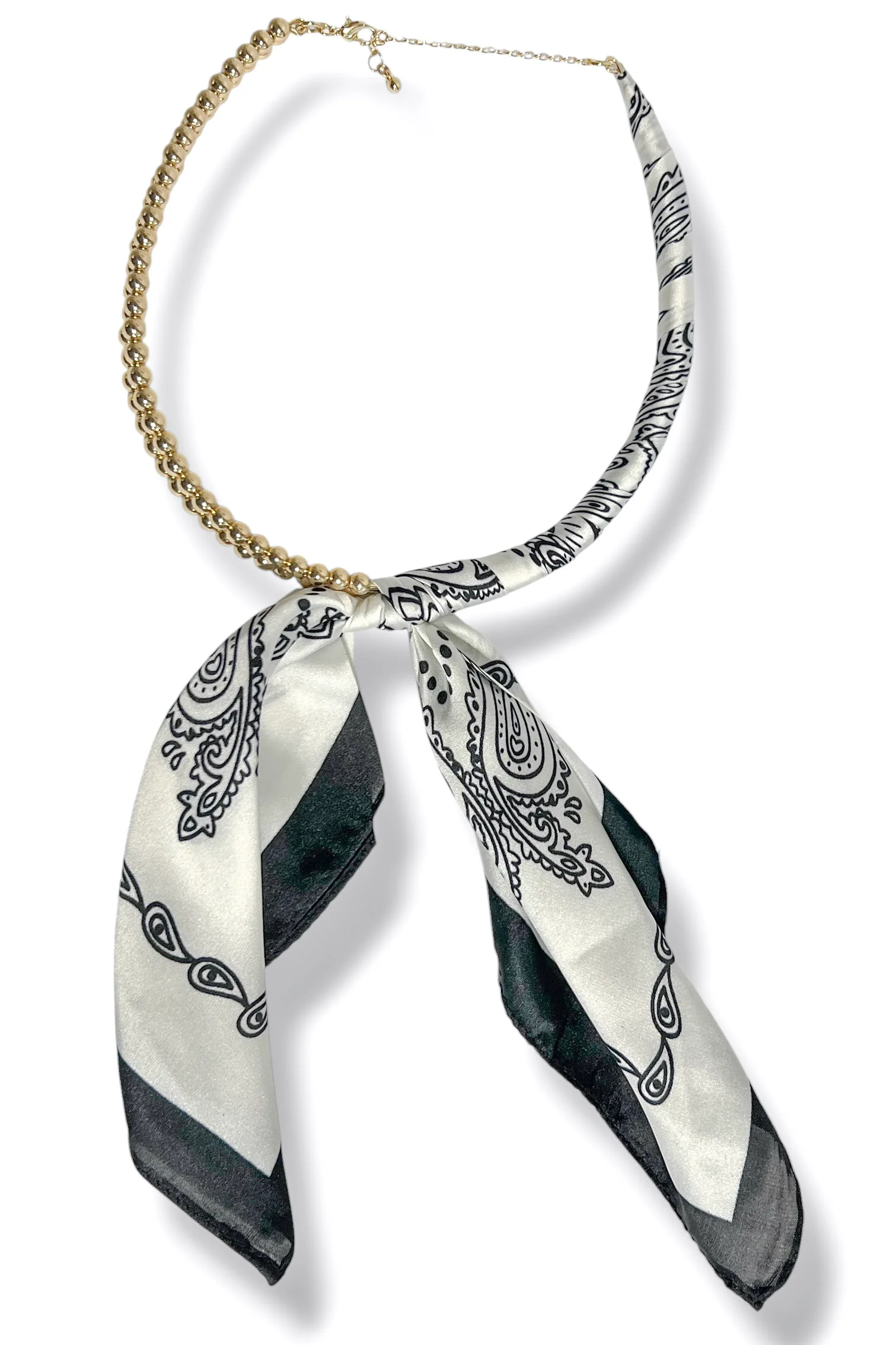 Maisey White and Gold Silk Scarf Wrapped Collar Necklace