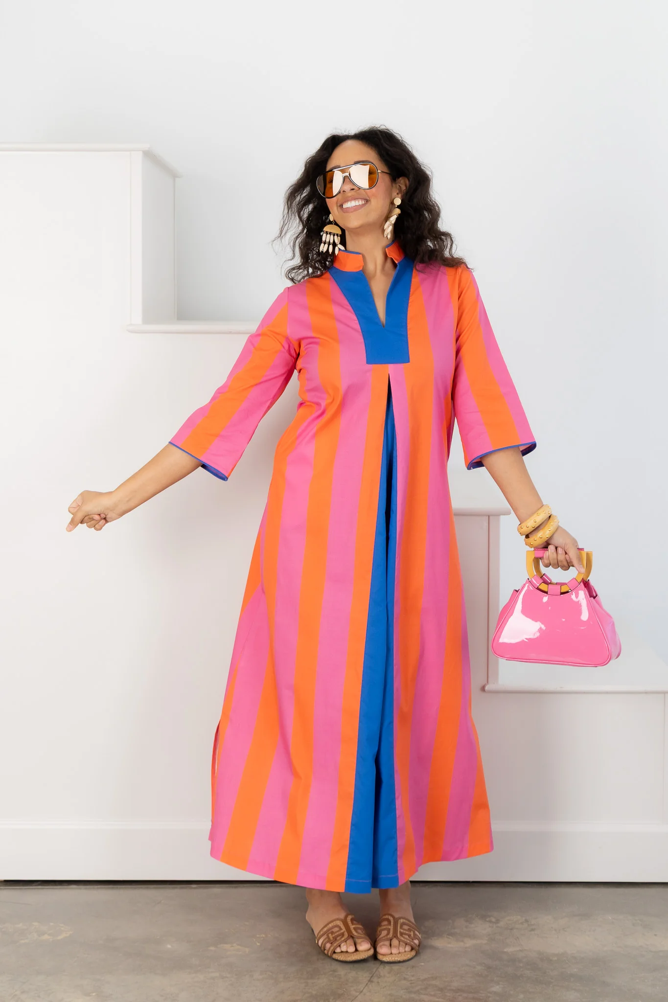 House of MBR Martini Stripe Short Sleeve Caftan