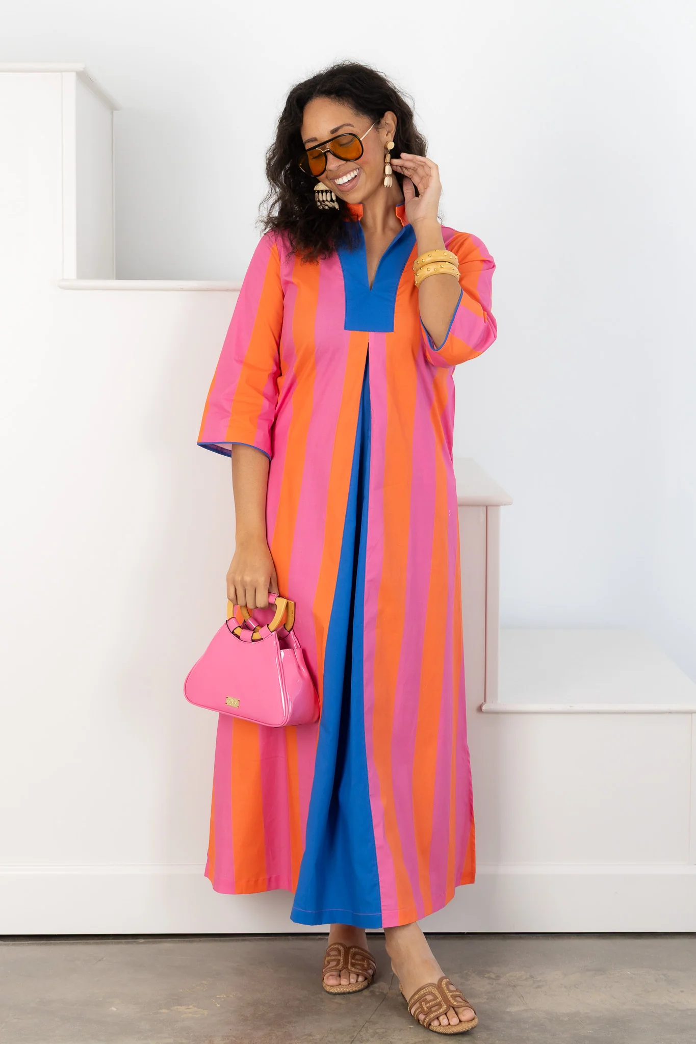 House of MBR Martini Stripe Short Sleeve Caftan - Image 2