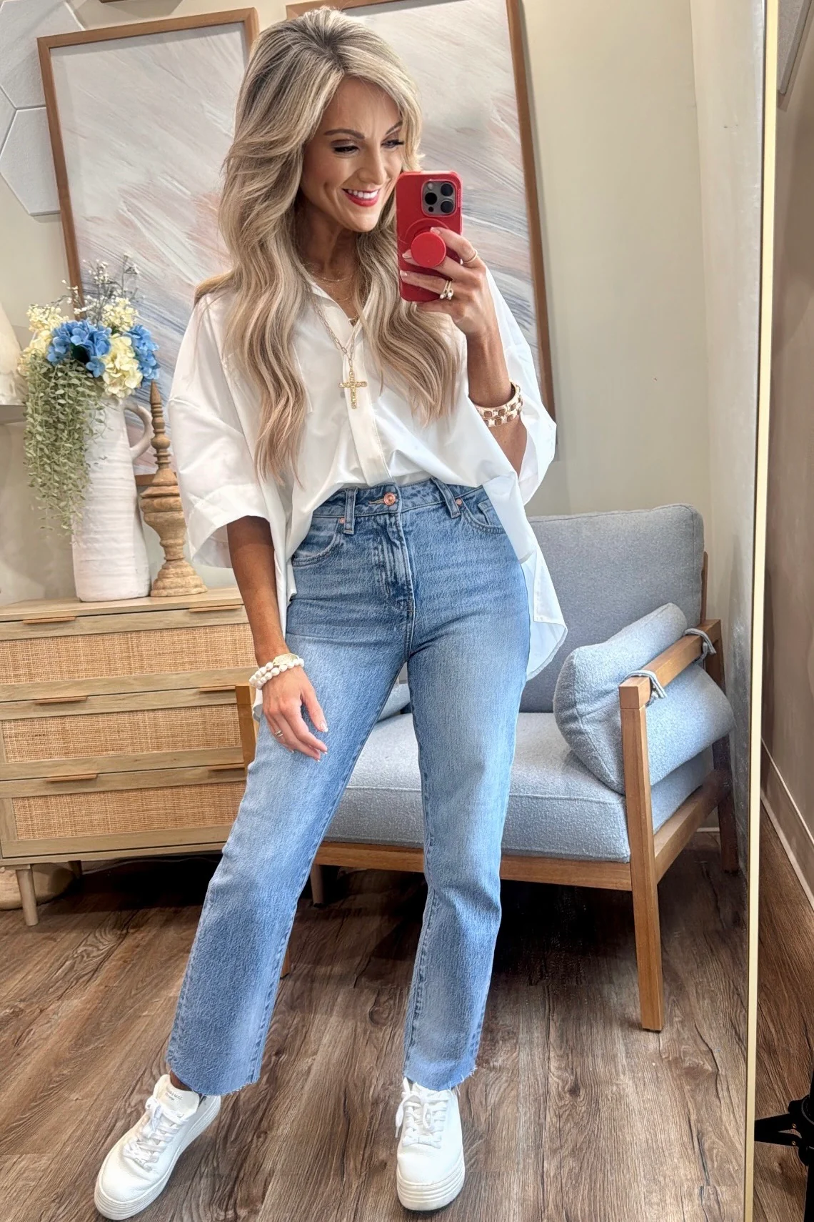 Medium Blue High Rise Straight Denim Jean