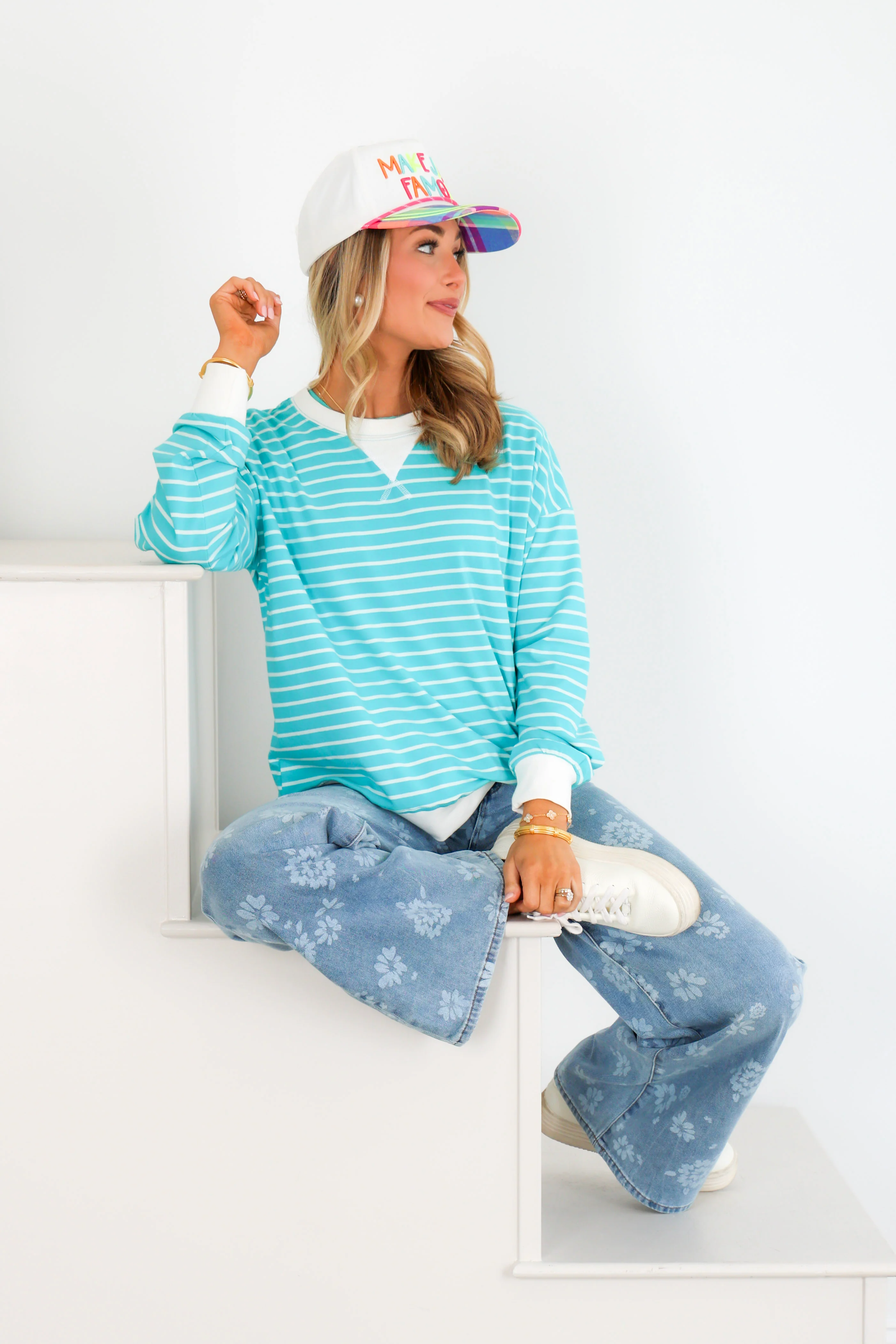 Meet You There Turquoise Striped Long Sleeve Pullover - Image 3