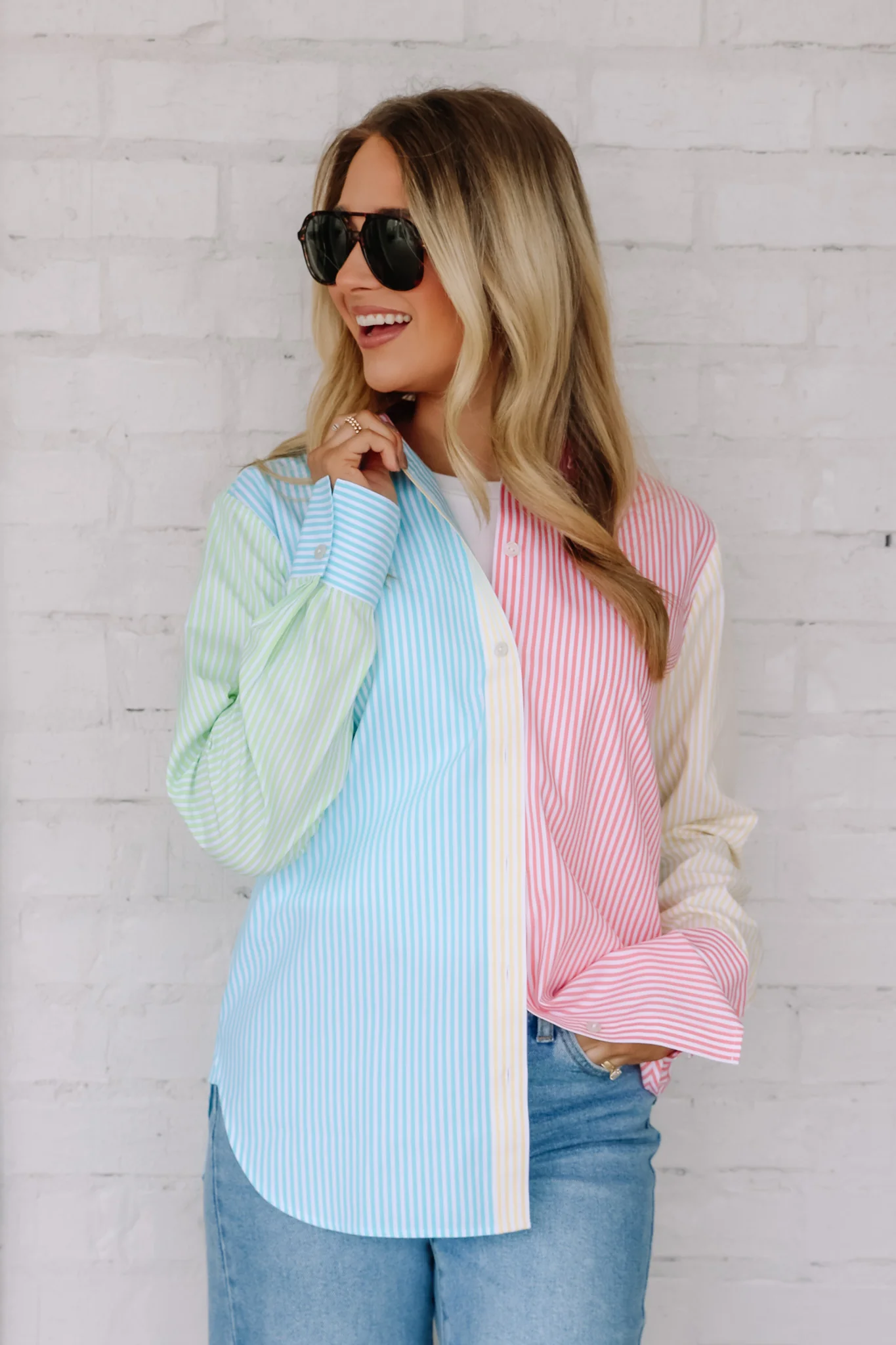 Foxcroft Multi Meghan Mix Long Sleeve Blouse - Image 3
