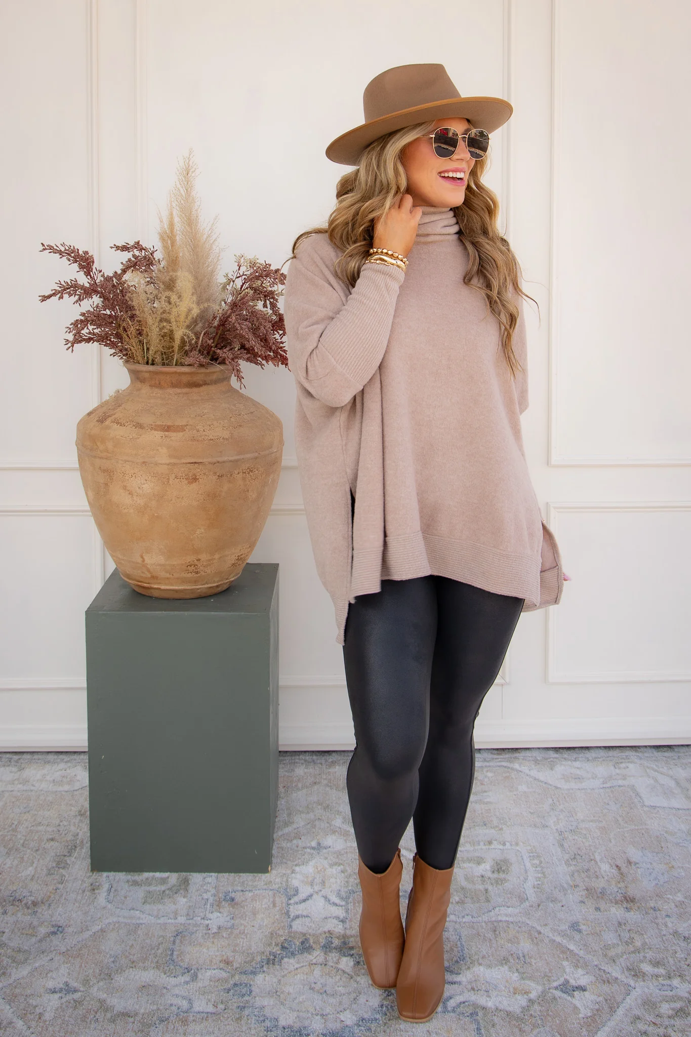 Melange Cowl Neck Poncho Sweater - Ash Mocha - DOORBUSTER - Image 2