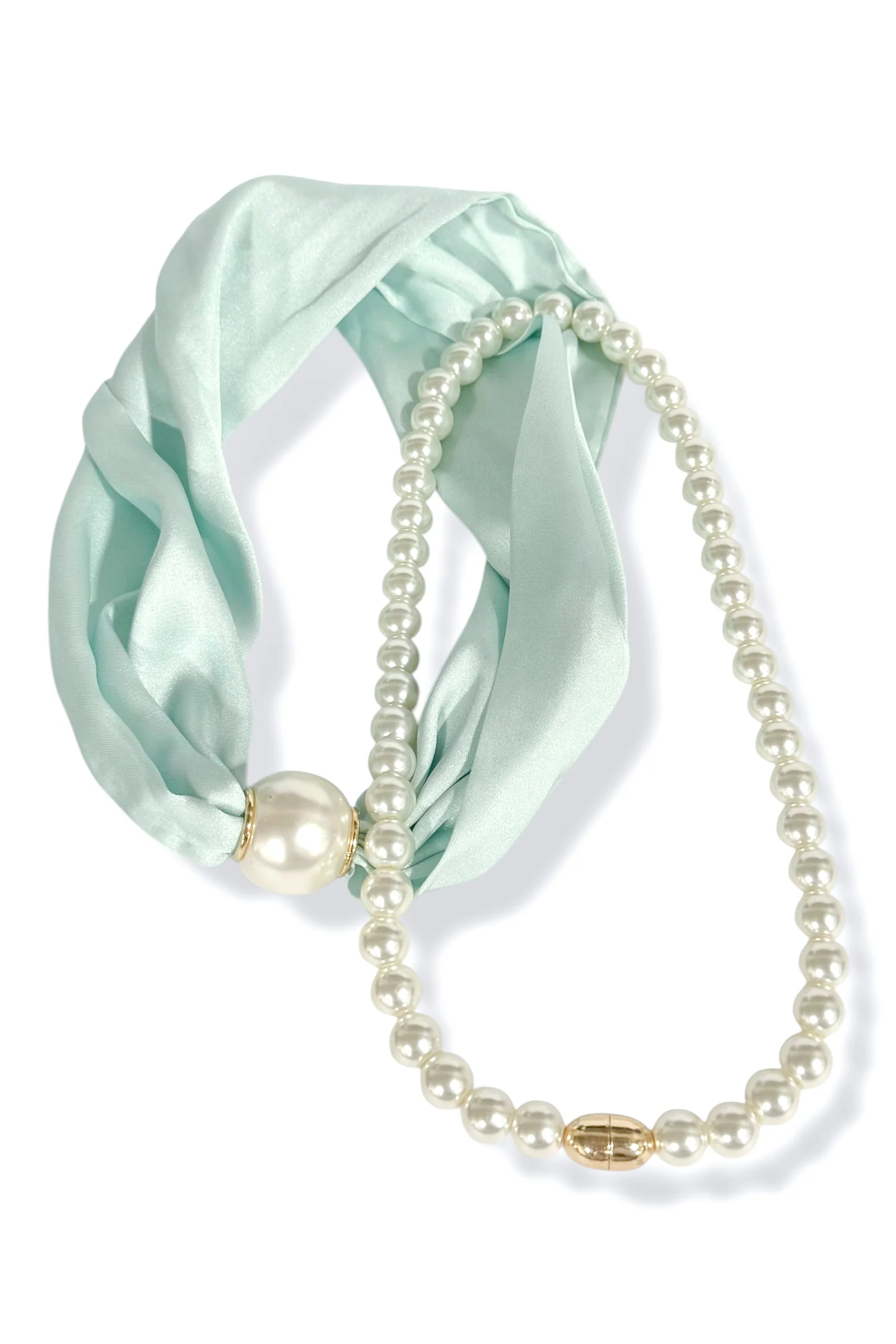 When Time Comes Mint & Pearl Layered Scarf Necklace - Image 2