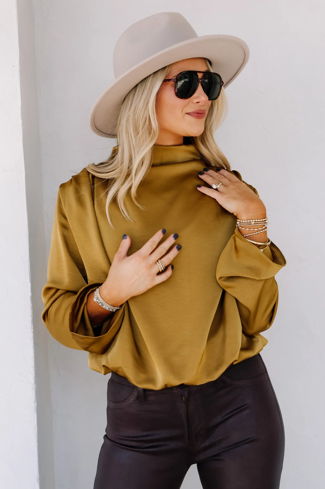 Wonder Why Mustard Mock Neck Long Sleeve Balloon Top - Image 3