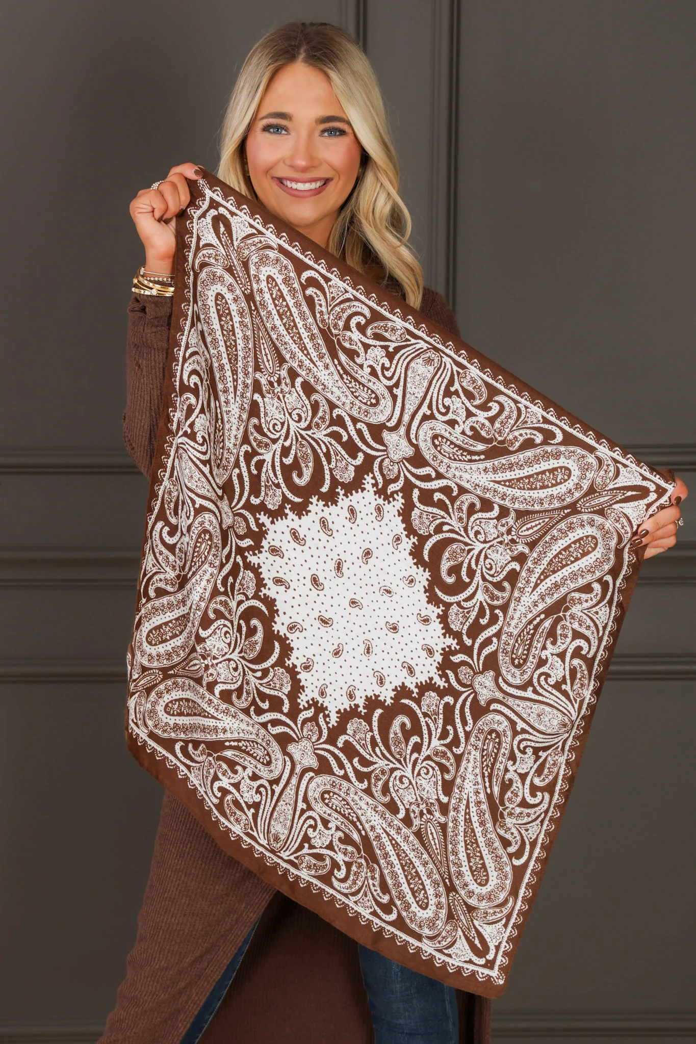 More To You Light Brown Paisley Print Scarf - Image 5