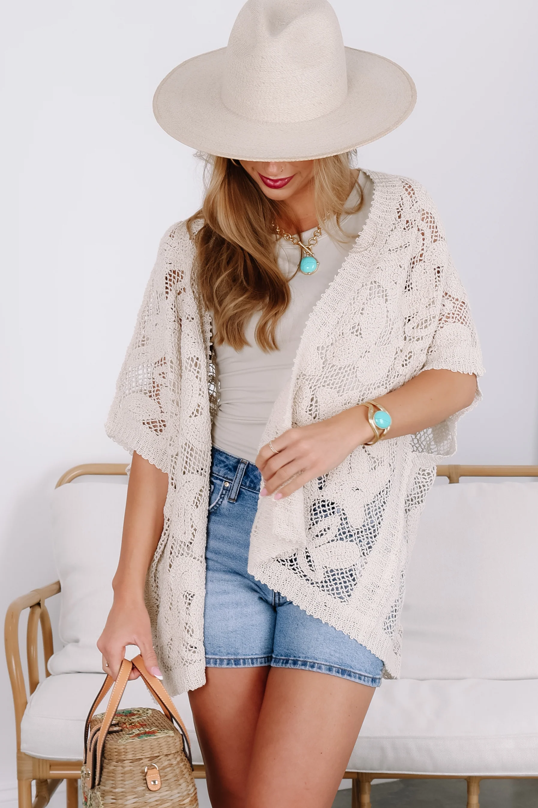 Madie Natural Crochet Kimono - Image 6