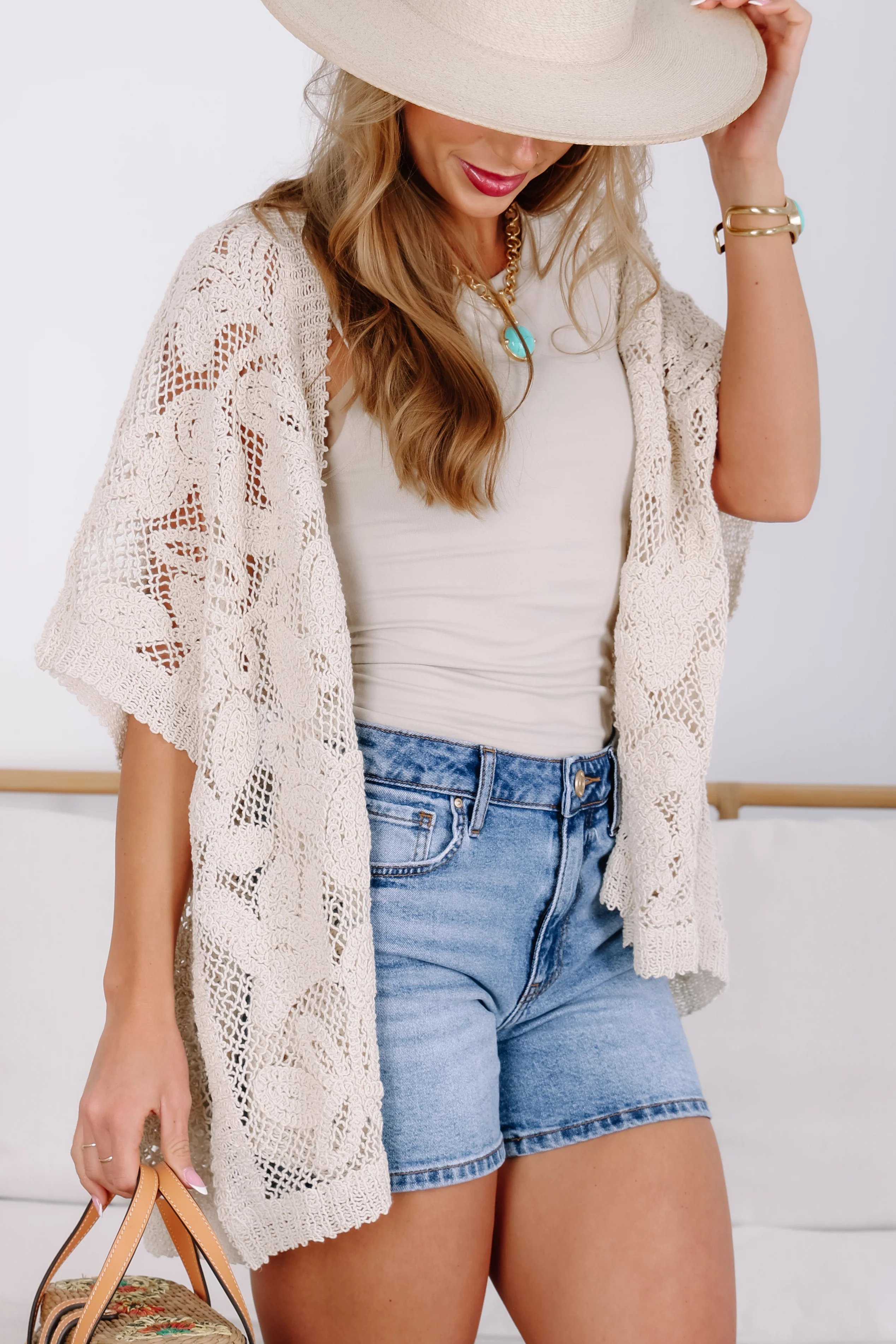 Madie Natural Crochet Kimono - Image 7