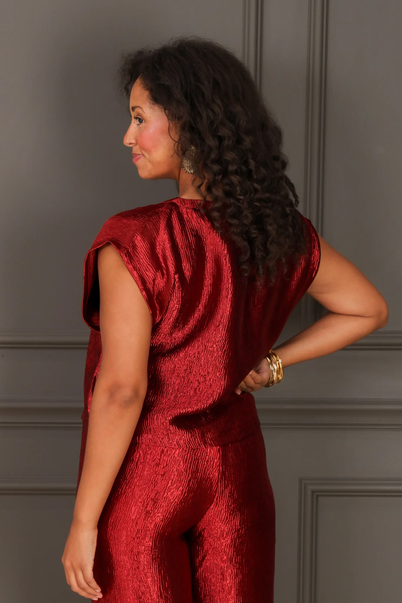 We Can Be Burgundy Metallic Short Sleeve Top - Image 4