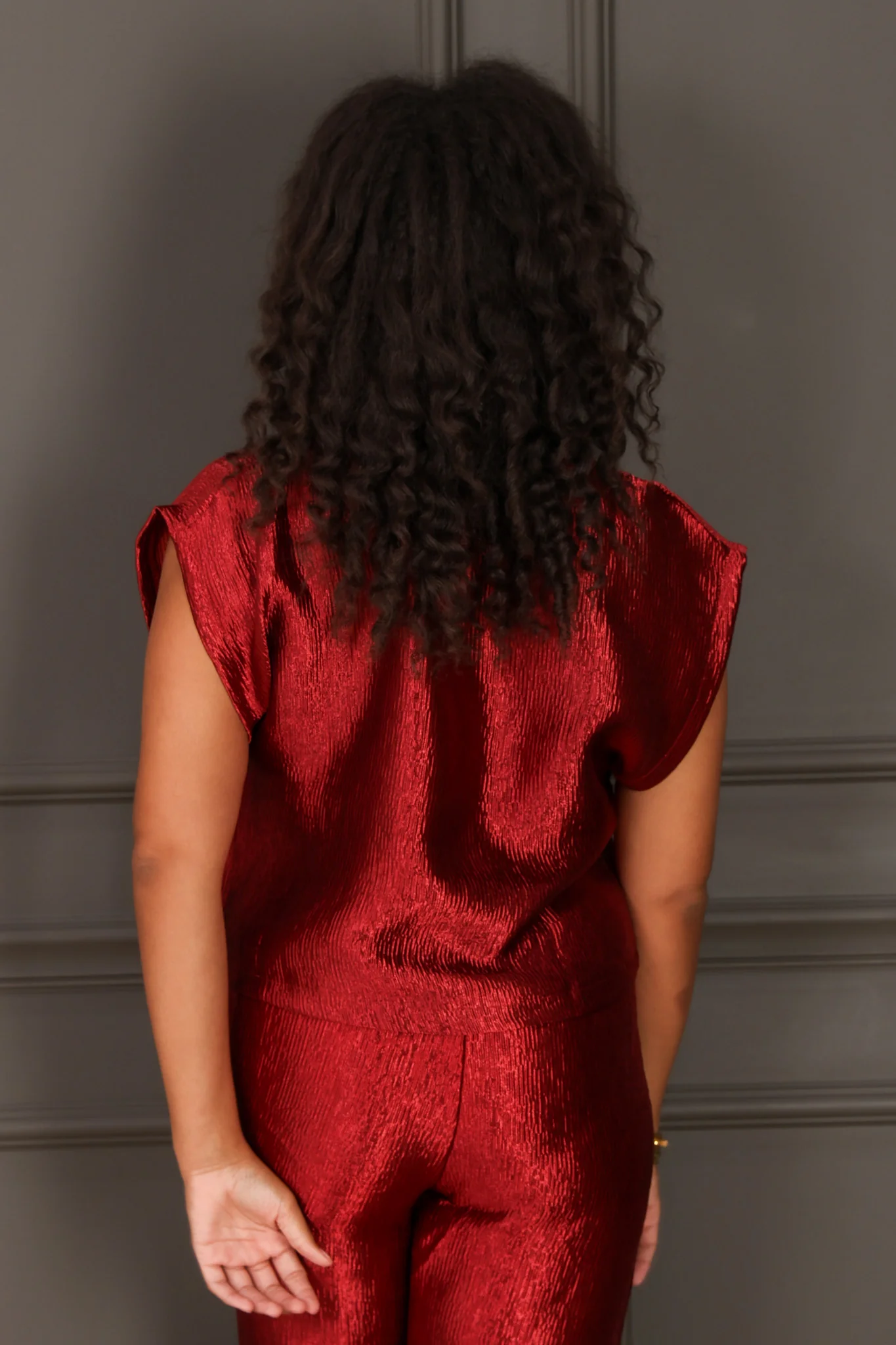 We Can Be Burgundy Metallic Short Sleeve Top - Image 5
