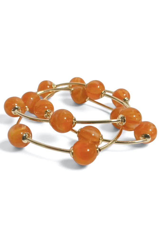 On The Average Orange and Gold Ball & Bar Station Bracelet Set