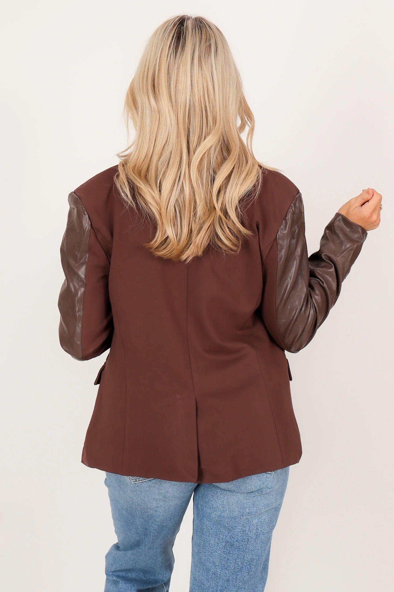 On The Edge Brown Faux Leather Long Sleeve Blazer - Image 7