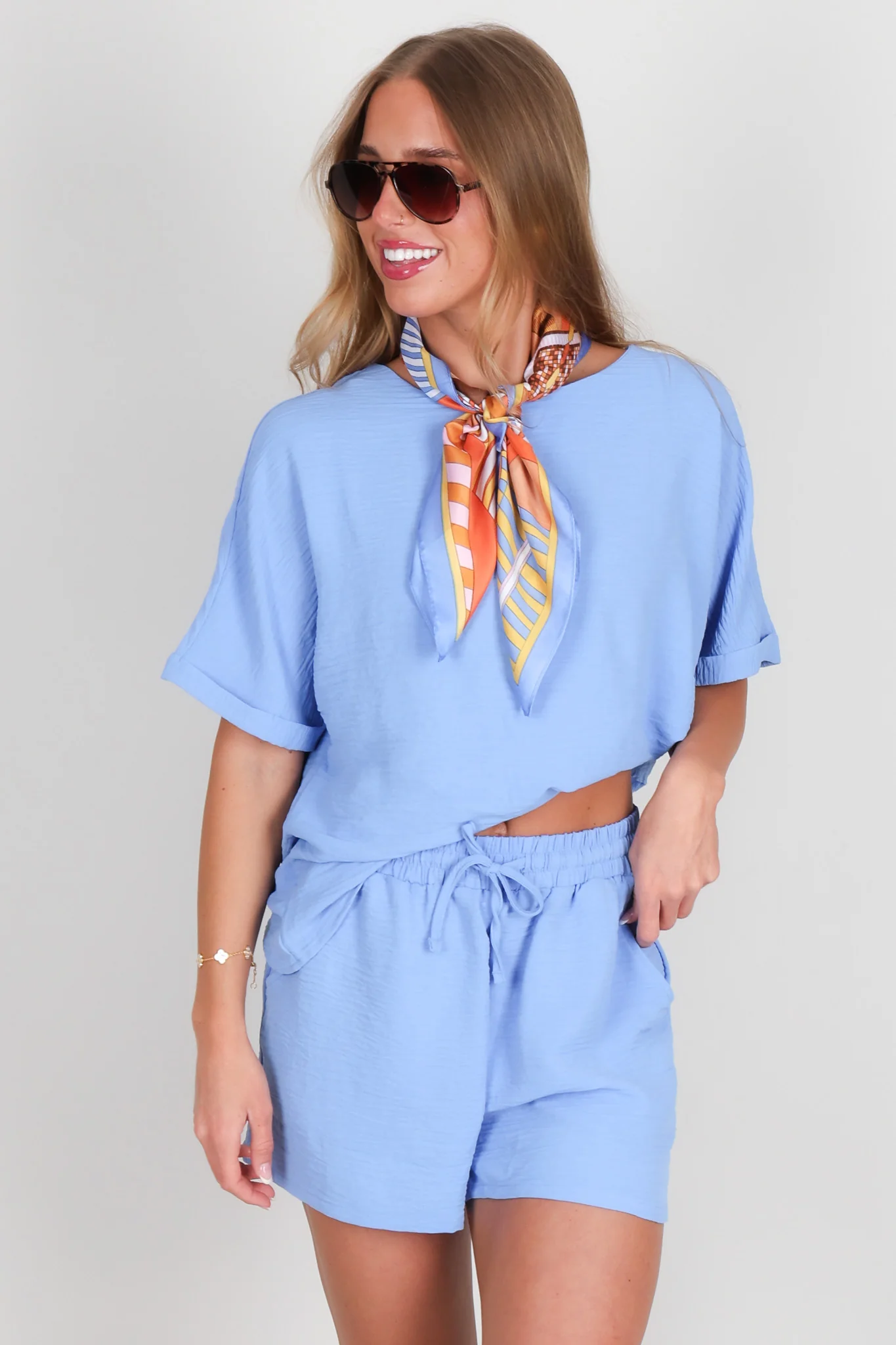 On The Go Cornflower Short Sleeve Shorts Set - Image 4