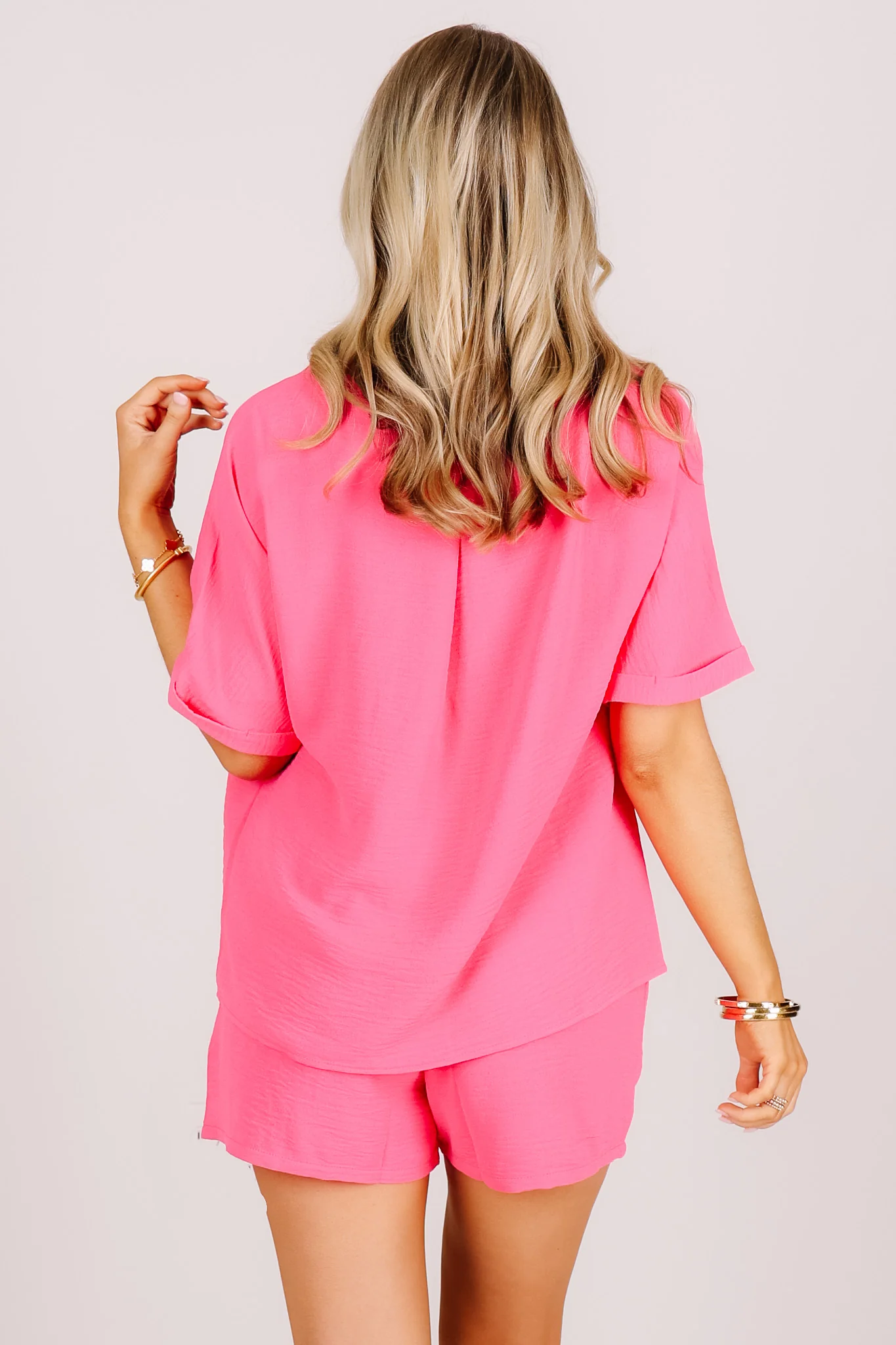 On The Go Fuchsia Short Sleeve Shorts Set - Image 3