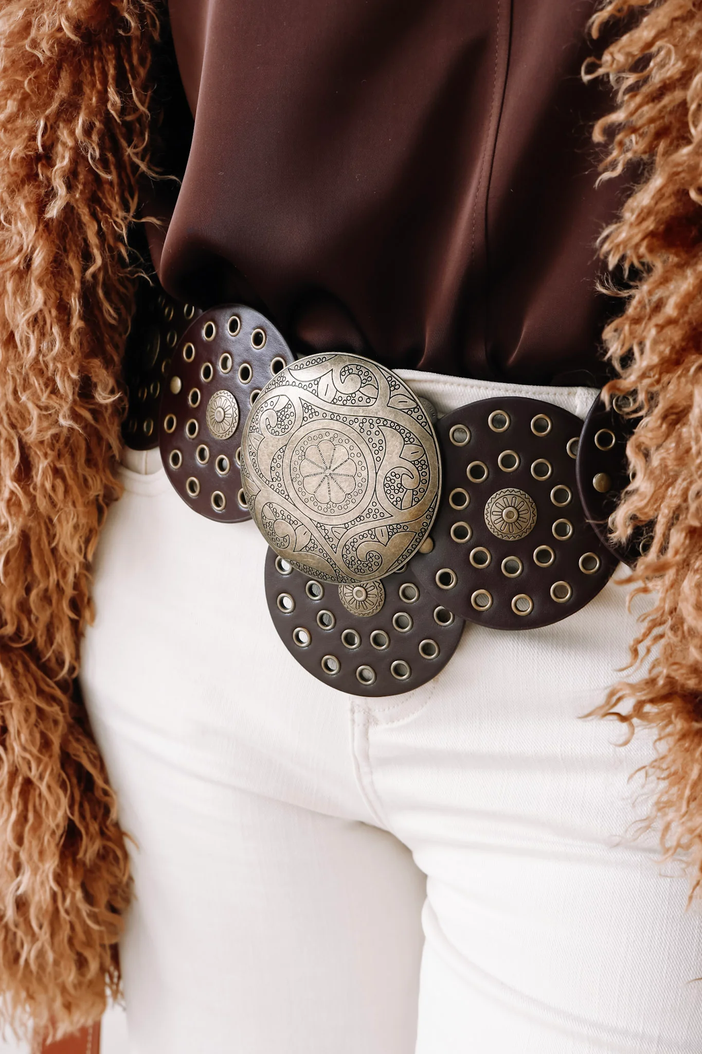 On The Ride Brown Western Circle Gold Disc Belt - Image 2