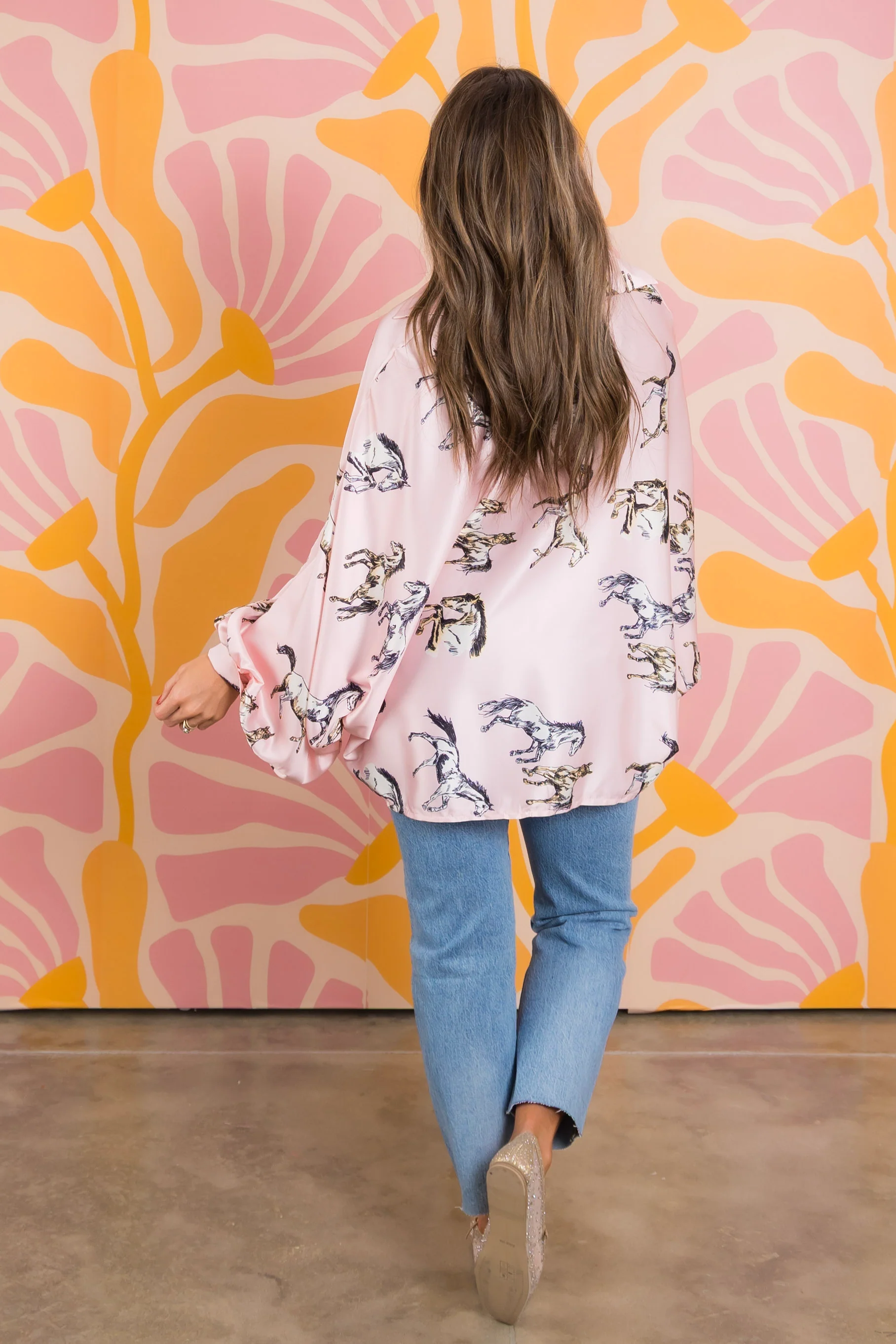 On The Run Satin Pink Long Sleeve Blouse - Image 3